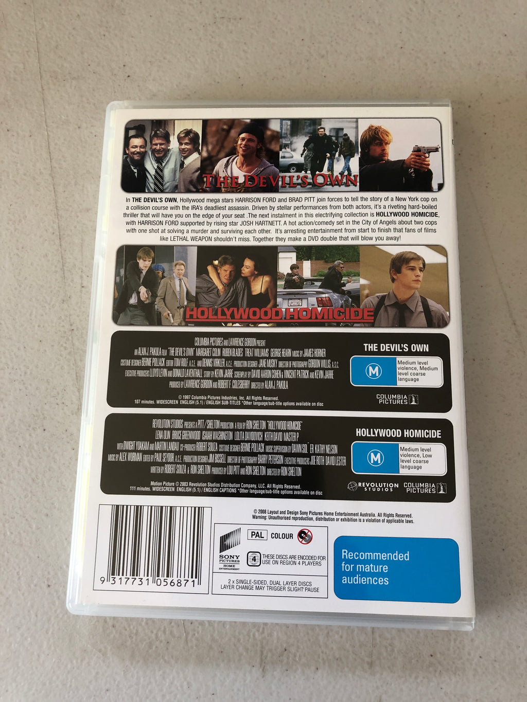 THE DEVILS OWN,HOLLYWOOD HOMICIDE - PAL Region 4 - DVD Cleaned and Tested