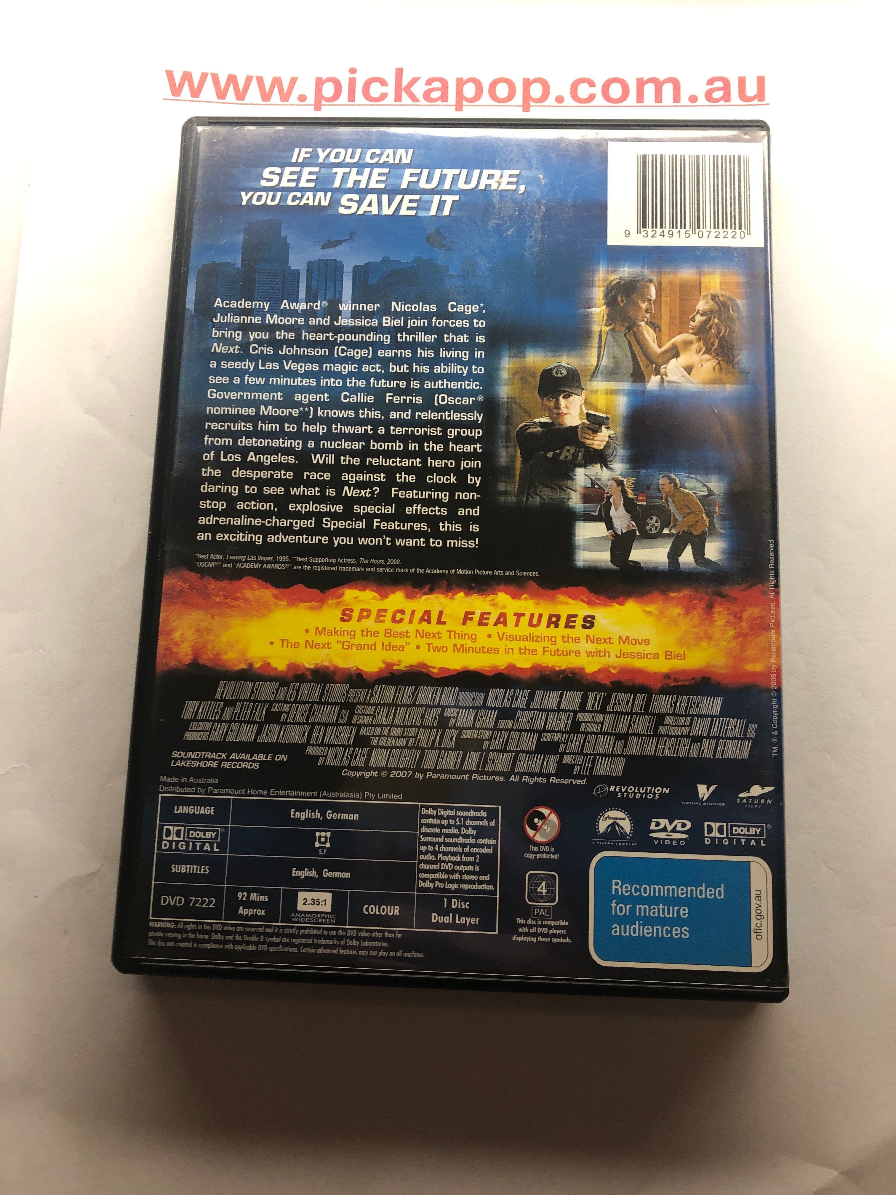 NEXT NICHOLAS CAGE,JULIANNE MOORE - (PAL Region 4) DVD Cleaned and Tested