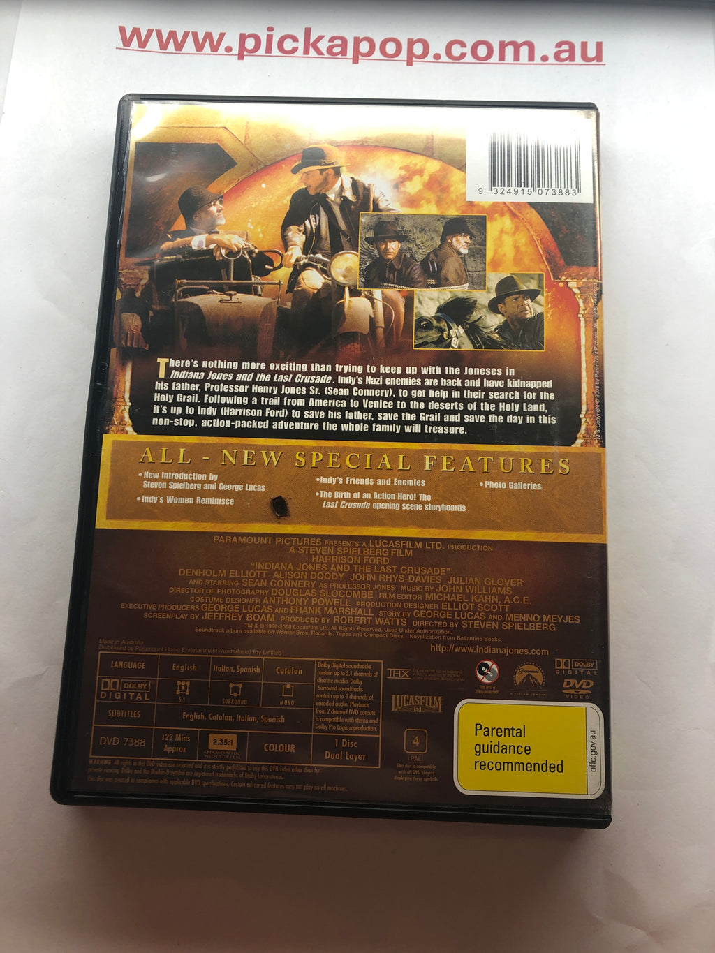INDIANA JONES AND THE LAST CRUSADE - (PAL Region 4) DVD Cleaned and Tested