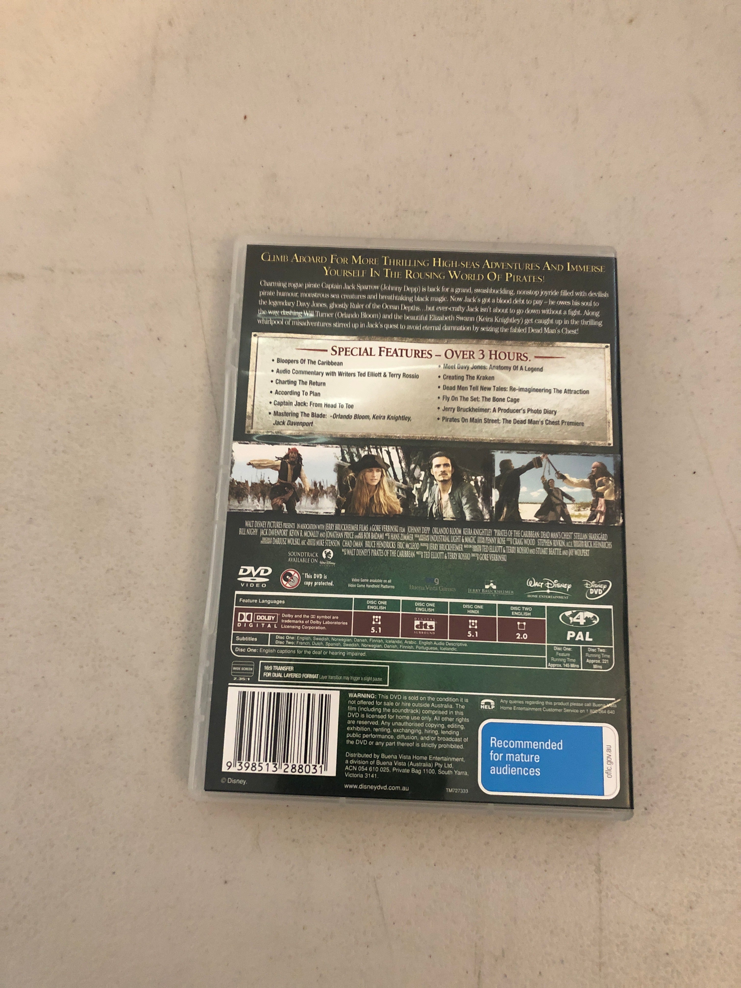 PIRATES OF THE CARIBBEN DEAD MANS CHEST - PAL Region 4 - DVD Cleaned and Tested