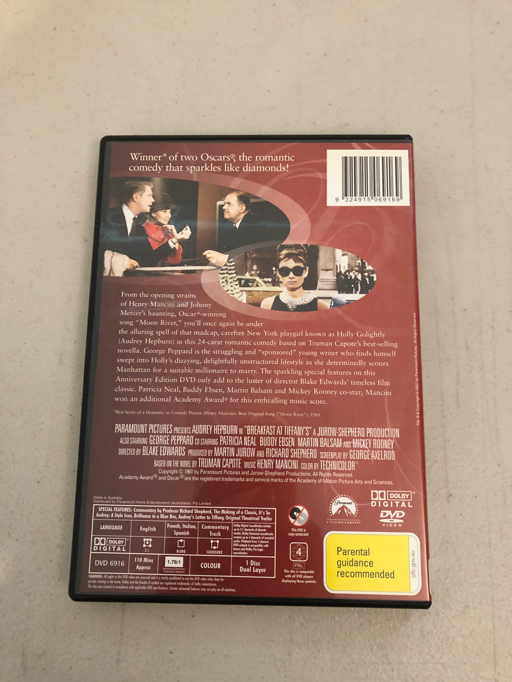BREAKFAST AT TIFFANYS - PAL Region 4 - DVD Cleaned and Tested