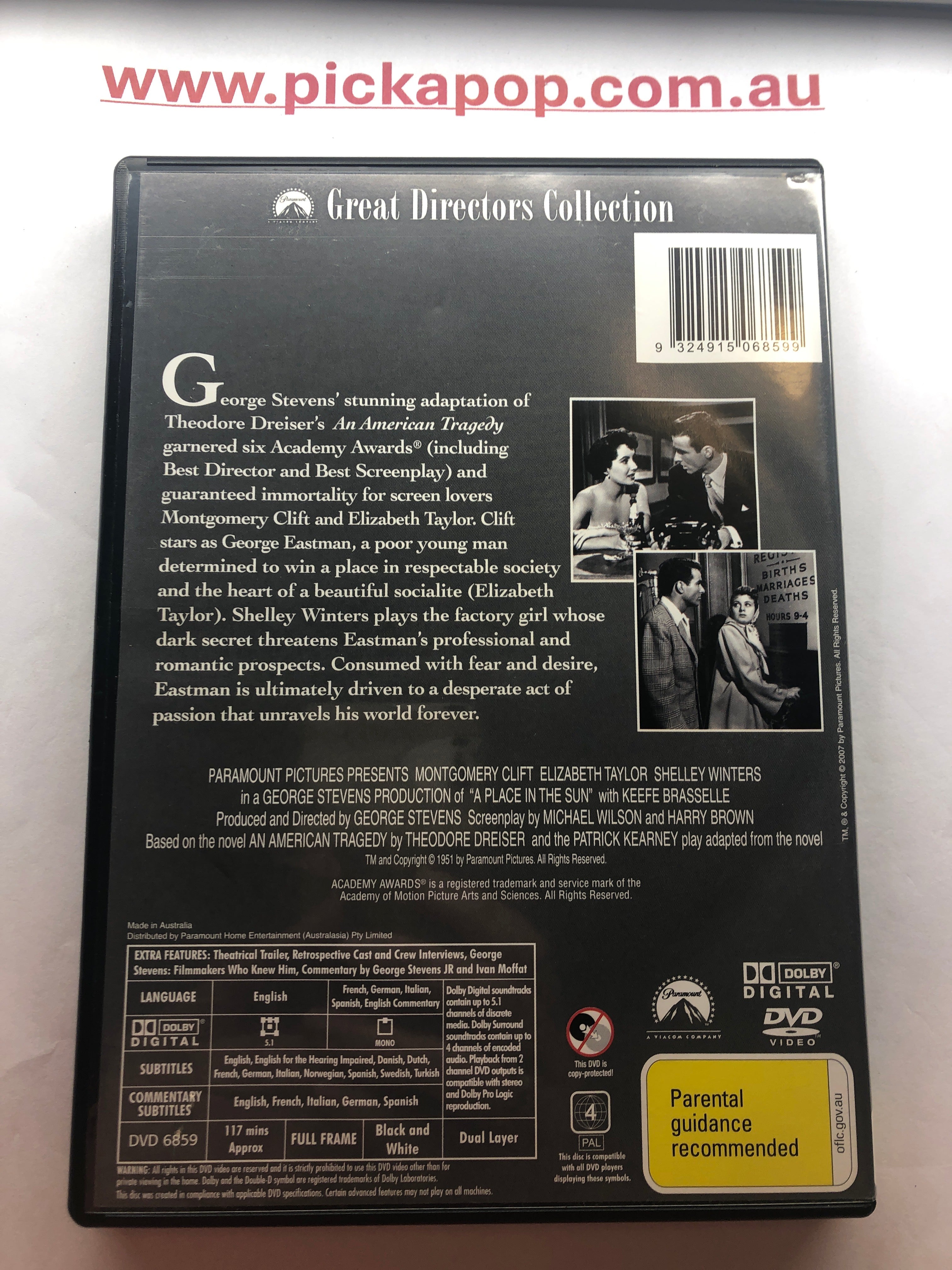 A PLACE OF SUN GREAT DIRECTORS COLLECTION - (PAL Region 4) DVD Cleaned and Tested