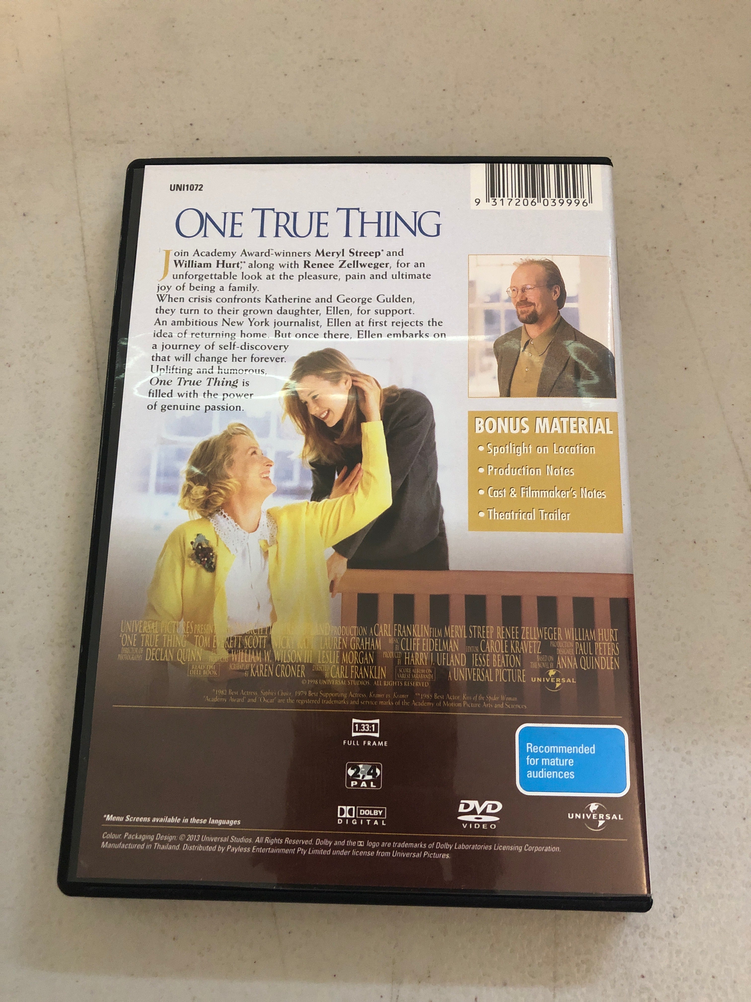 ONE TRUE THING - PAL Region 4 - DVD Cleaned and Tested