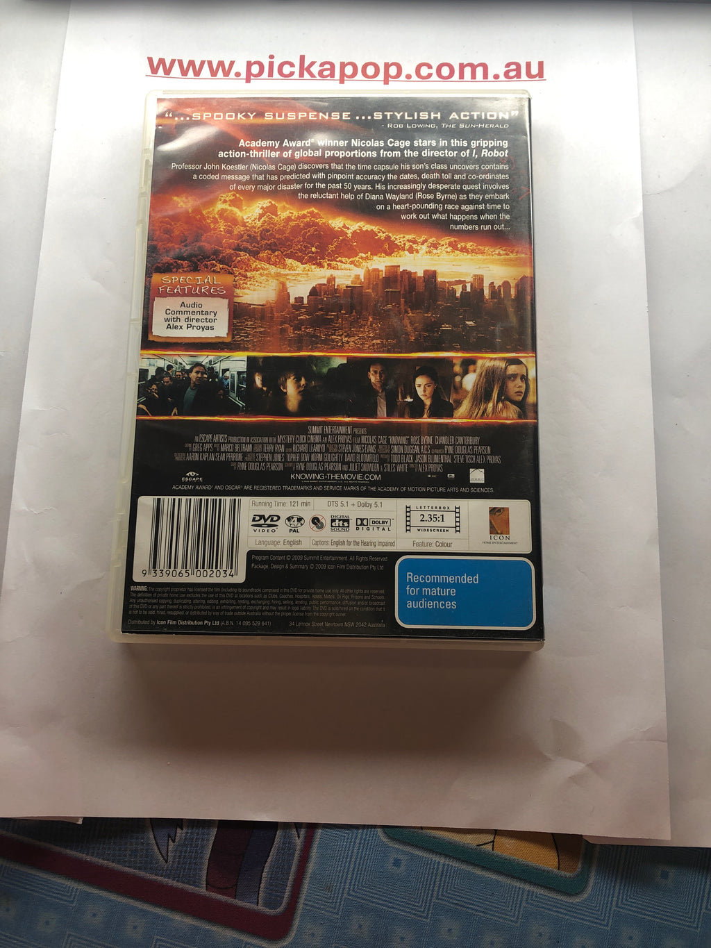 KNOWING - (PAL Region 4) DVD Cleaning and Tested