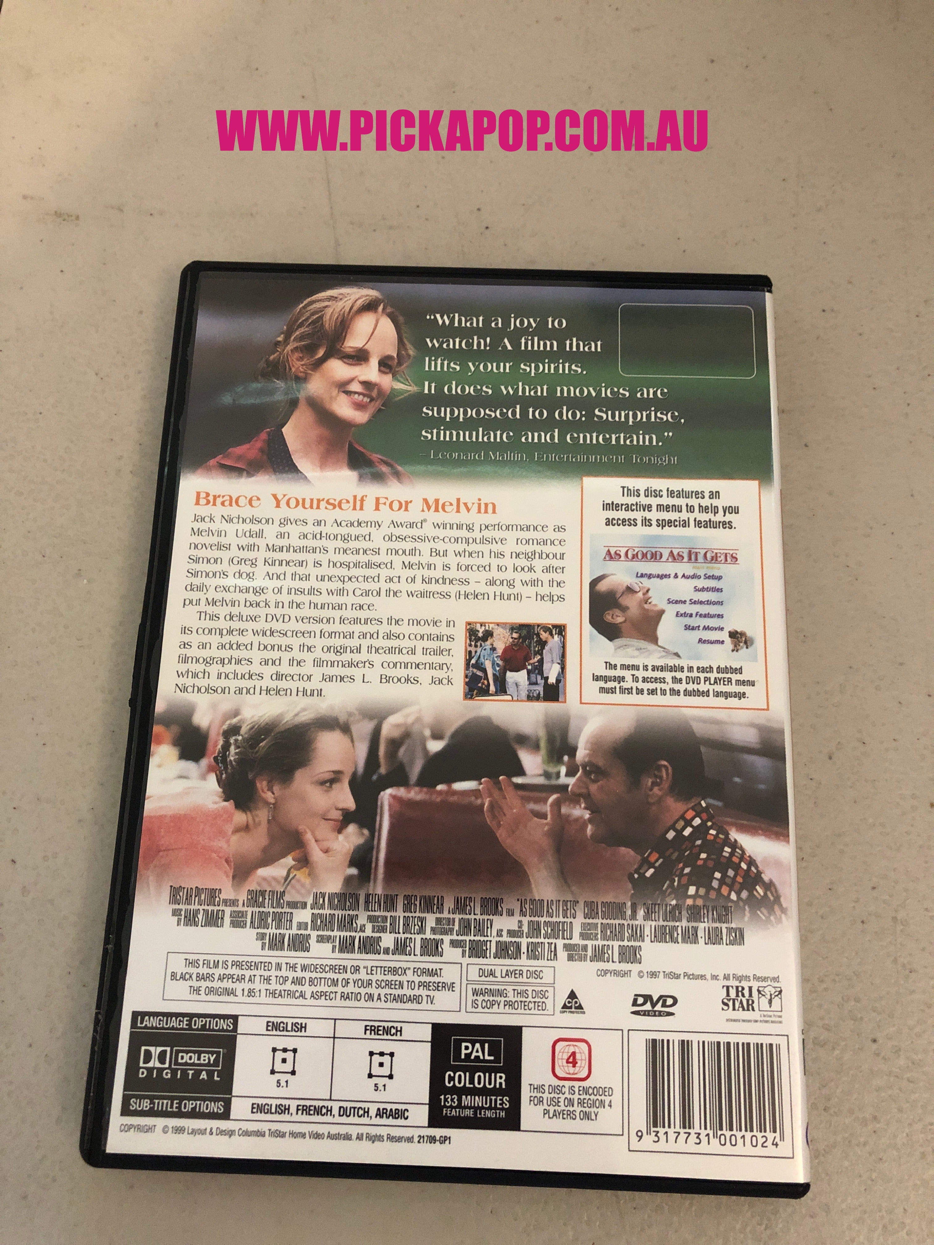 AS GOOD AS IT GETS - PAL Region 4 - DVD Cleaned and Tested