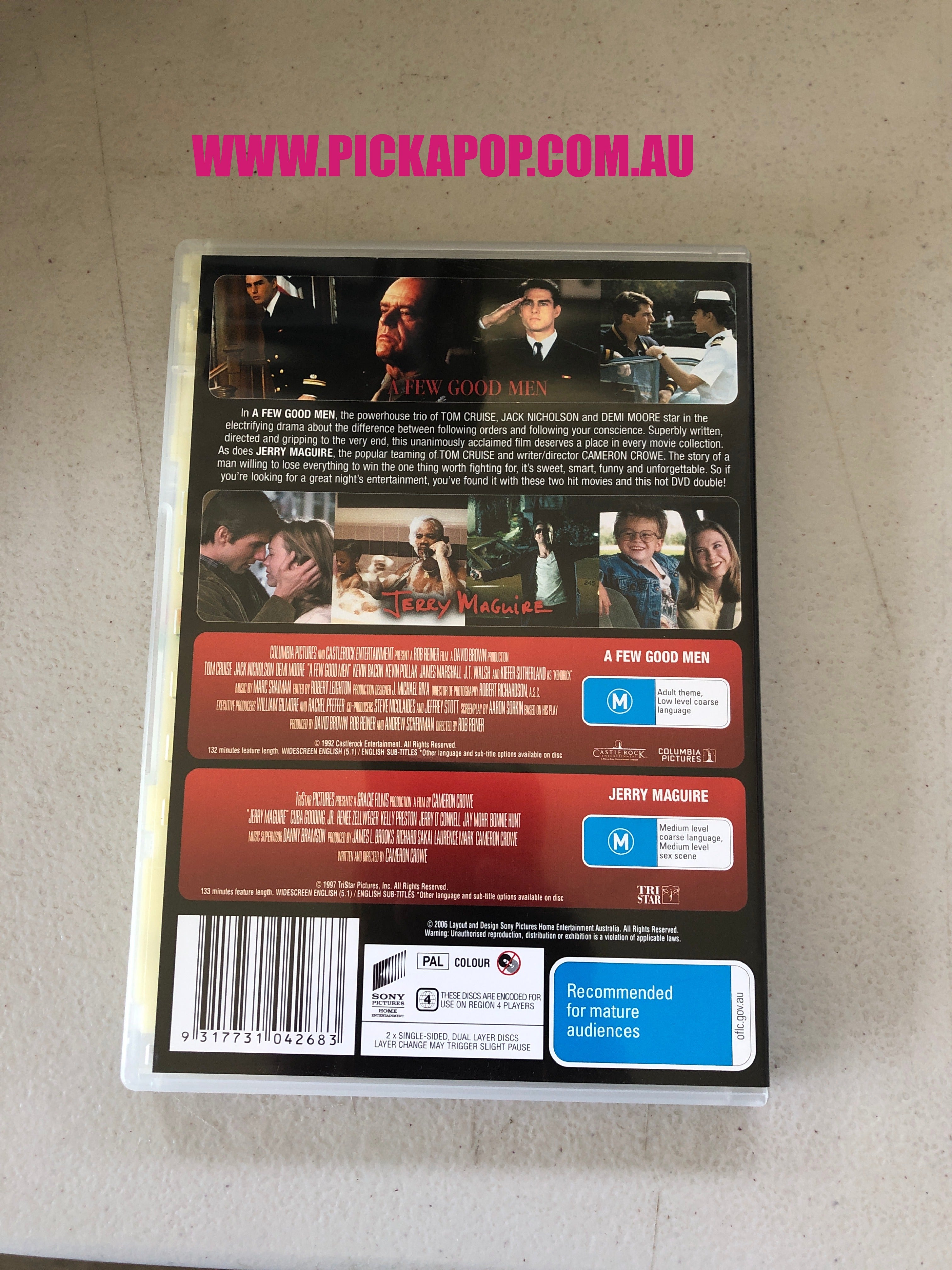 A FEW GOOD MEN,JERRY MAGUIRE - PAL Region 4 - DVD Cleaned and Tested