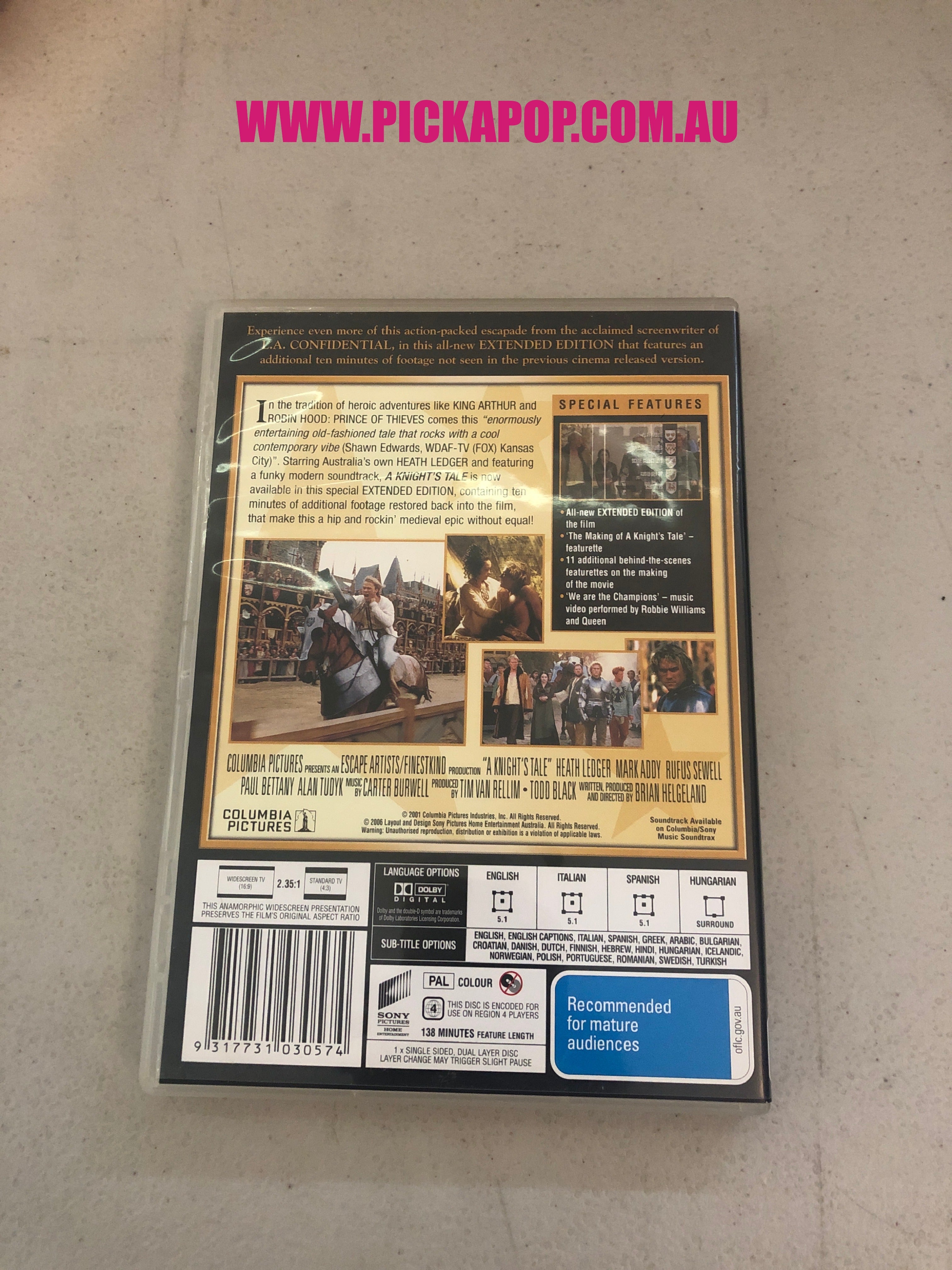 A KNIGHTS TALE - PAL Region 4 - DVD Cleaned and Tested