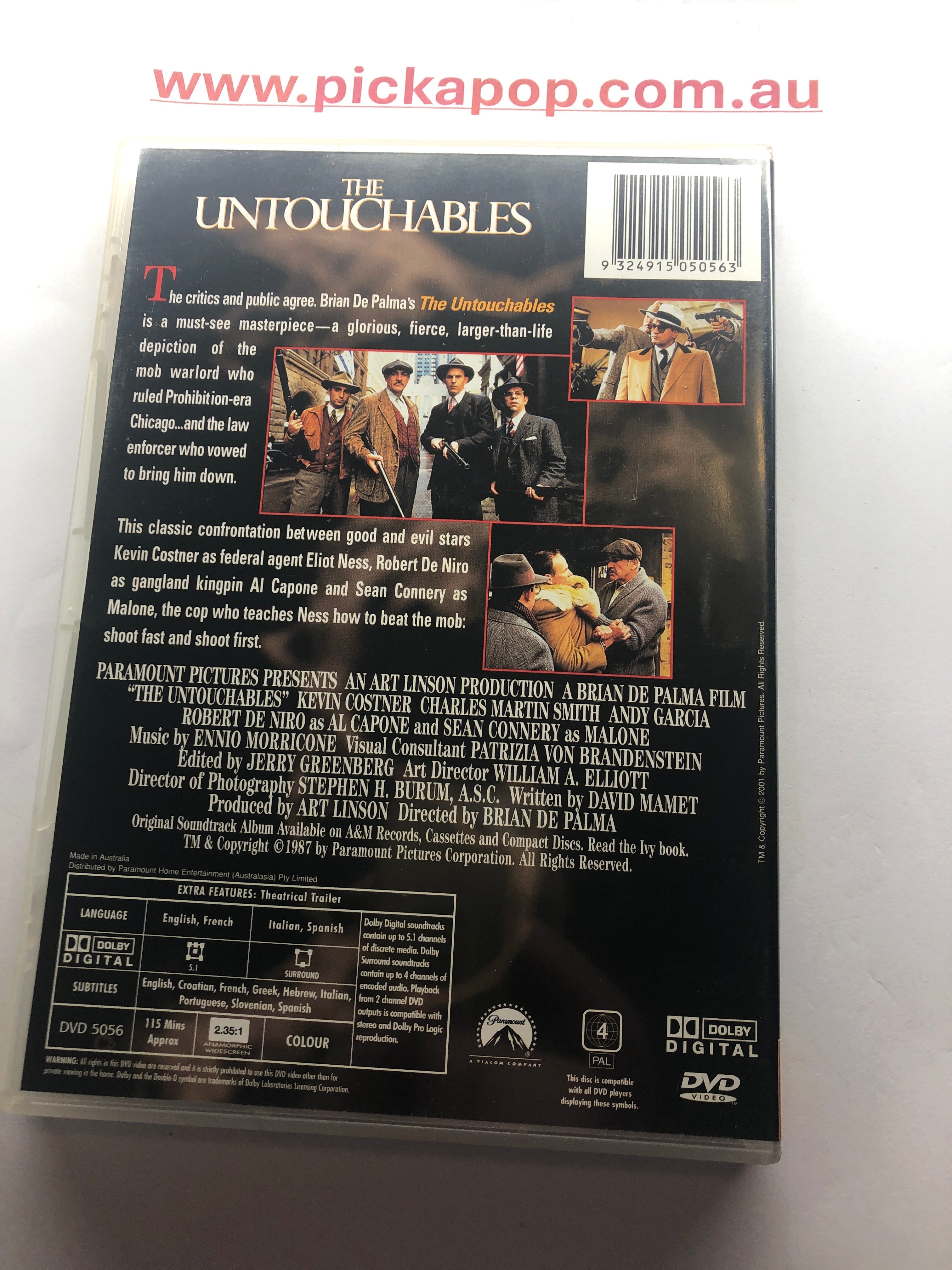 THE UNTOUCHABLES - (PAL Region 4) DVD Cleaned and Tested