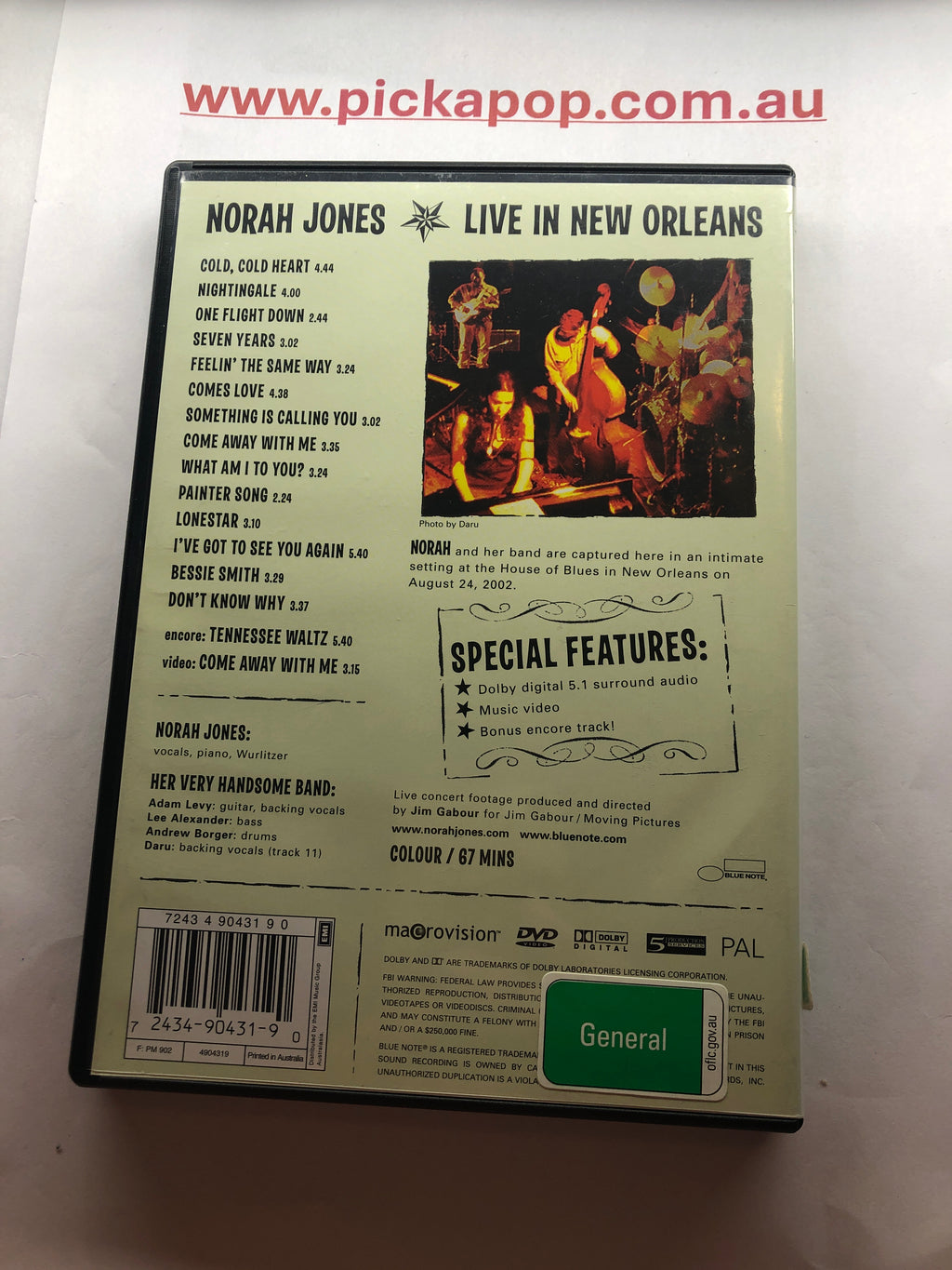 NORAH JONES LIVE IN NEW ORLEANS - (PAL Region 4) DVD Cleaned and Tested