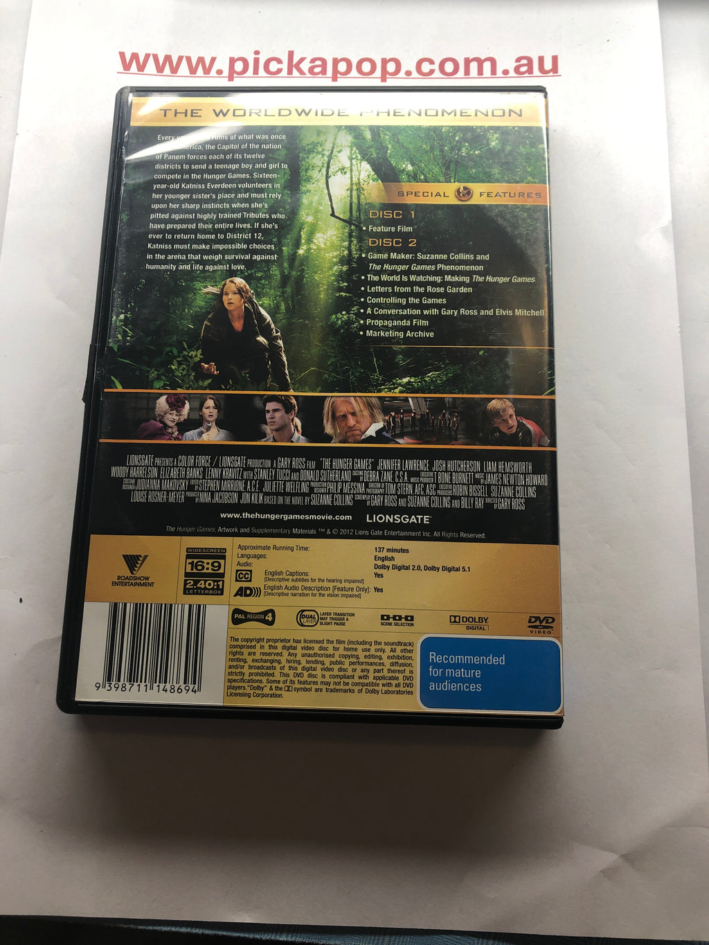 THE HUNGER GAMES - (PAL Region 4) DVD Cleaned and Tested