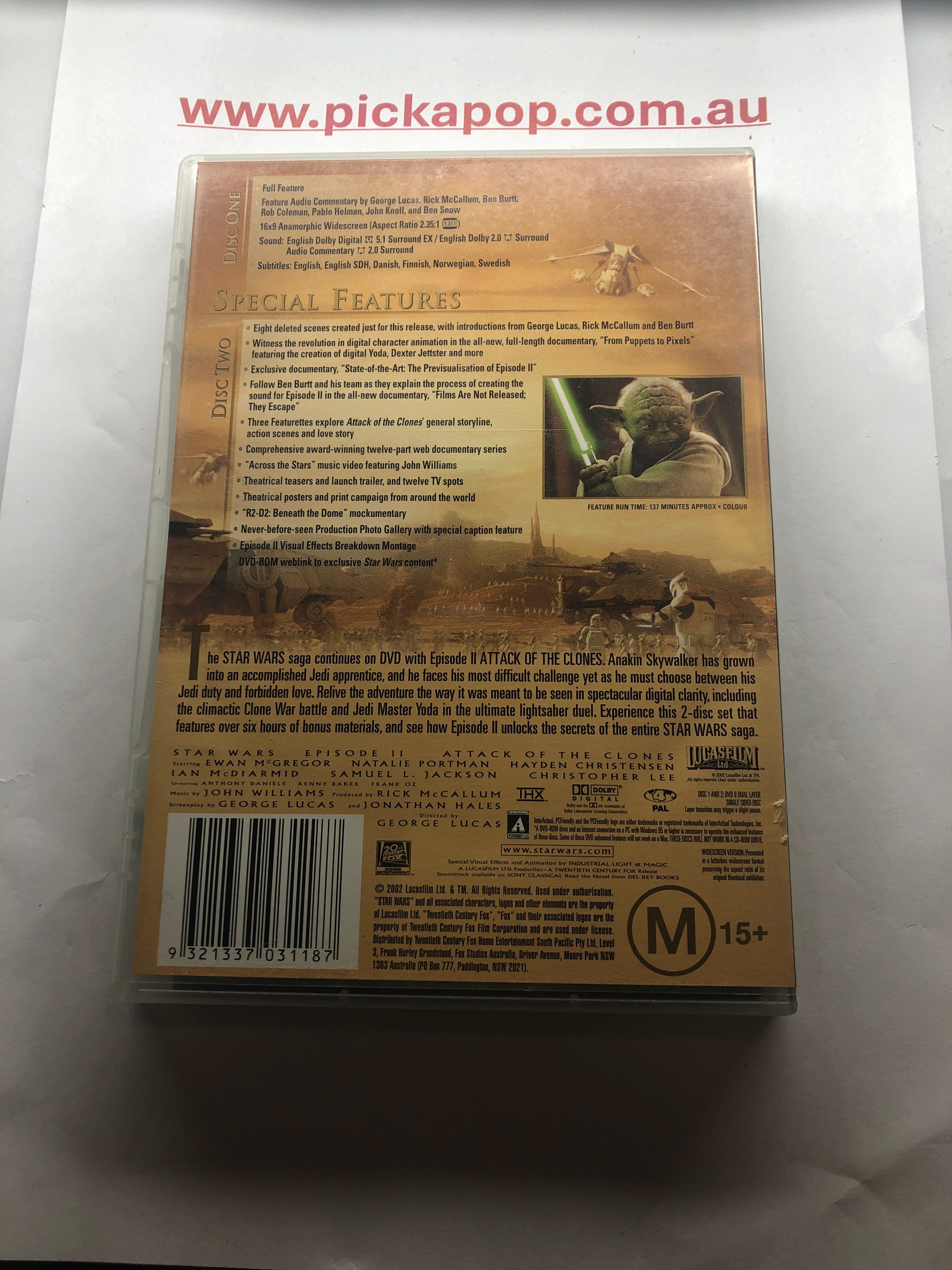 STAR WARS II ATTACK OF THE CLONES 2 Disc Set - (PAL Region 4) DVD Cleaned and Tested