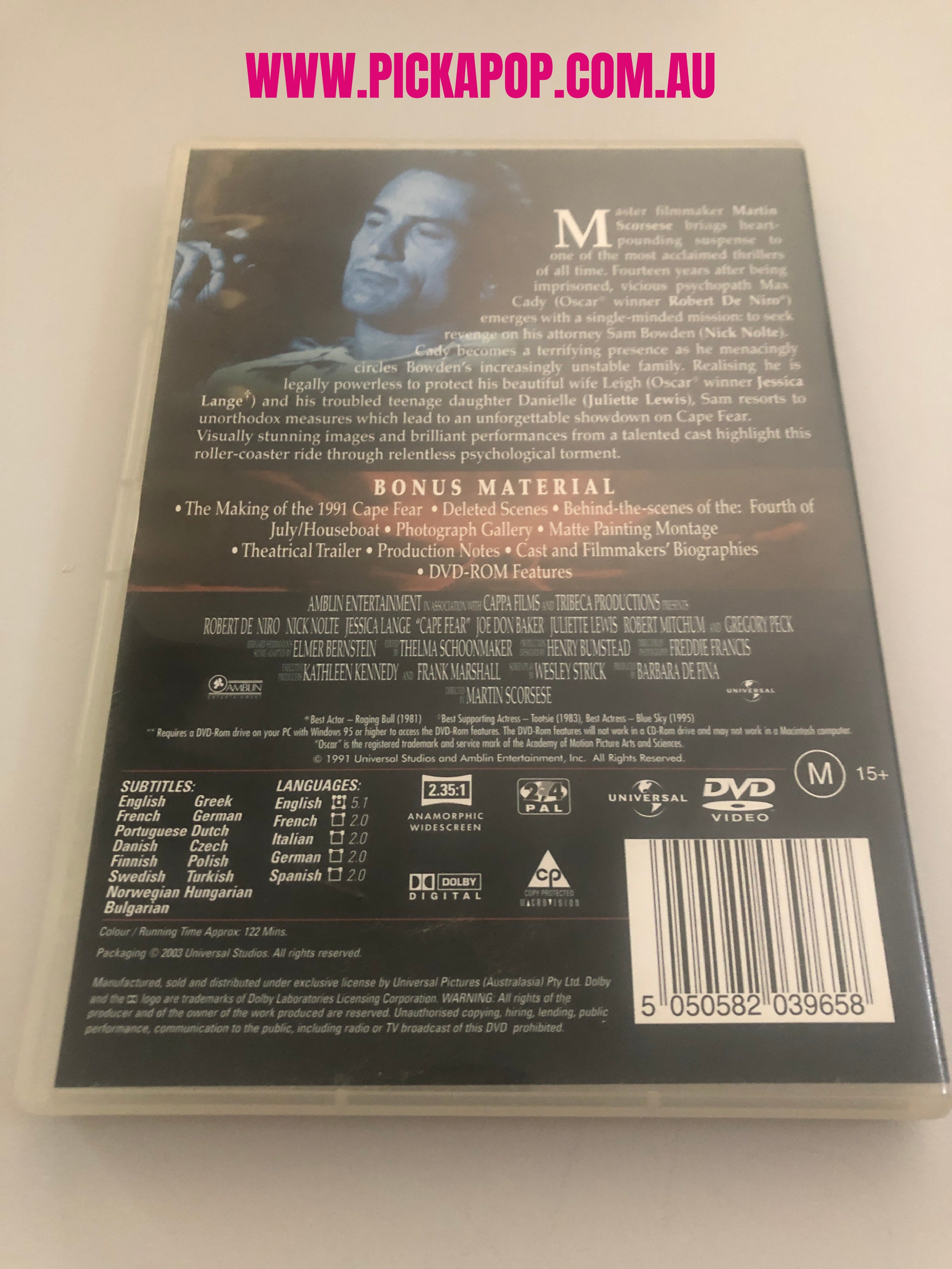 CAPE FEAR - (PAL Region 4) DVD Cleaned and Tested