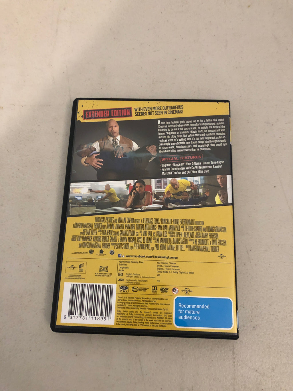 CENTRAL INTELLIGENCE EXTENDED EDITION - PAL Region 4 - DVD Cleaned and Tested