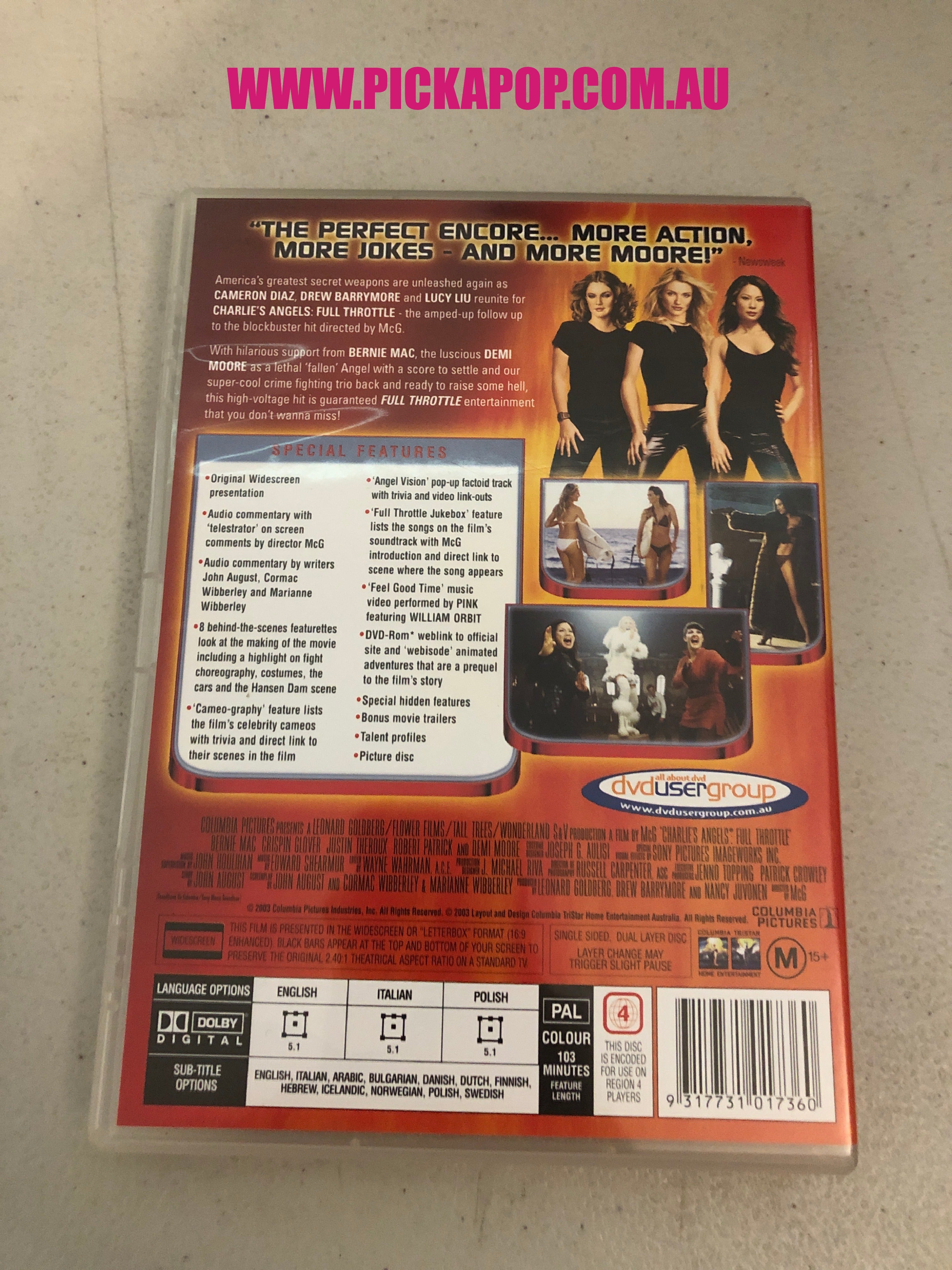 CHARLIE'S ANGELS FULL THROTTLE - PAL Region 4 - DVD Cleaned and Tested