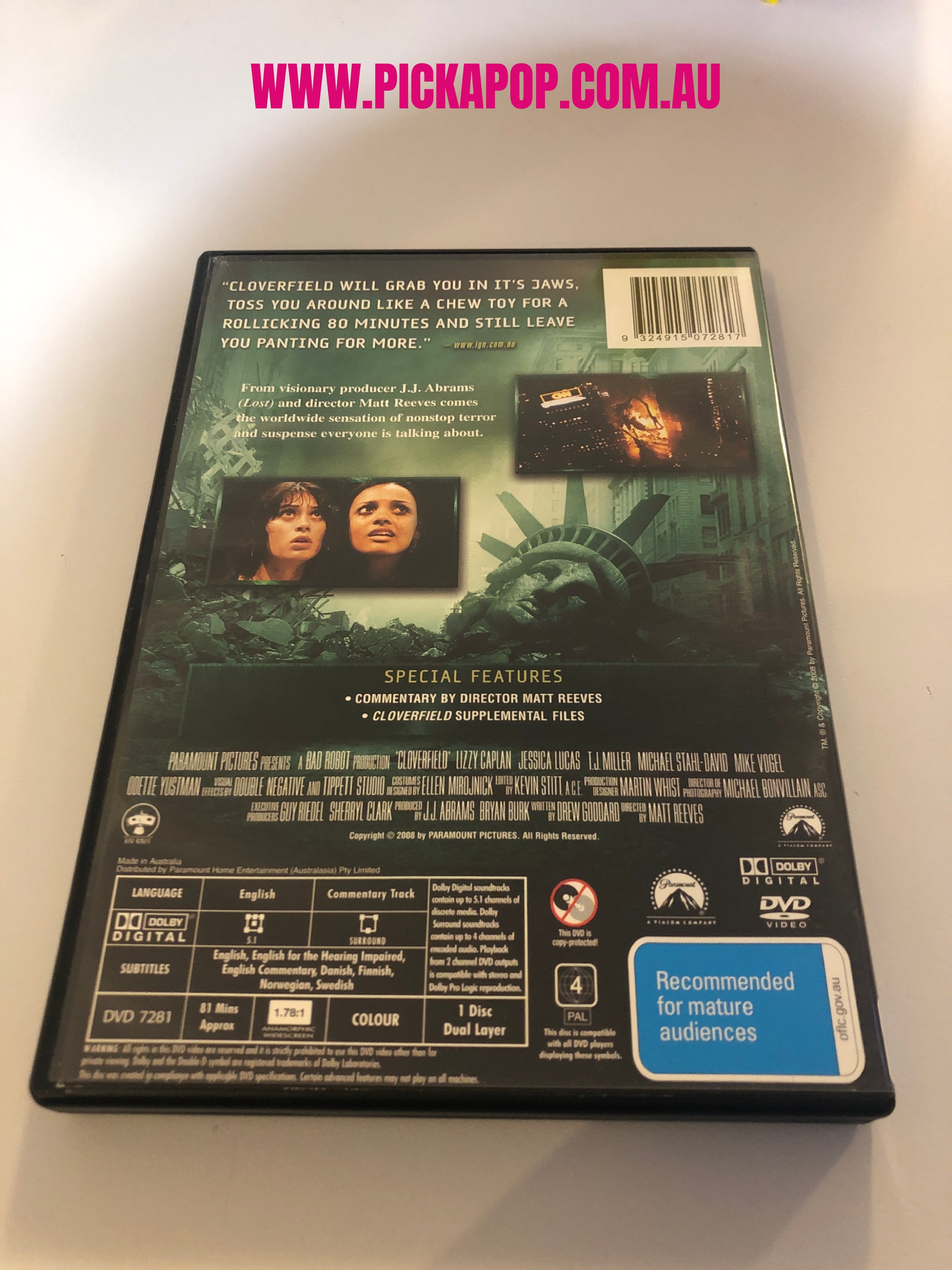 CLOVERFIELD - (PAL Region 4) DVD Cleaned and Tested