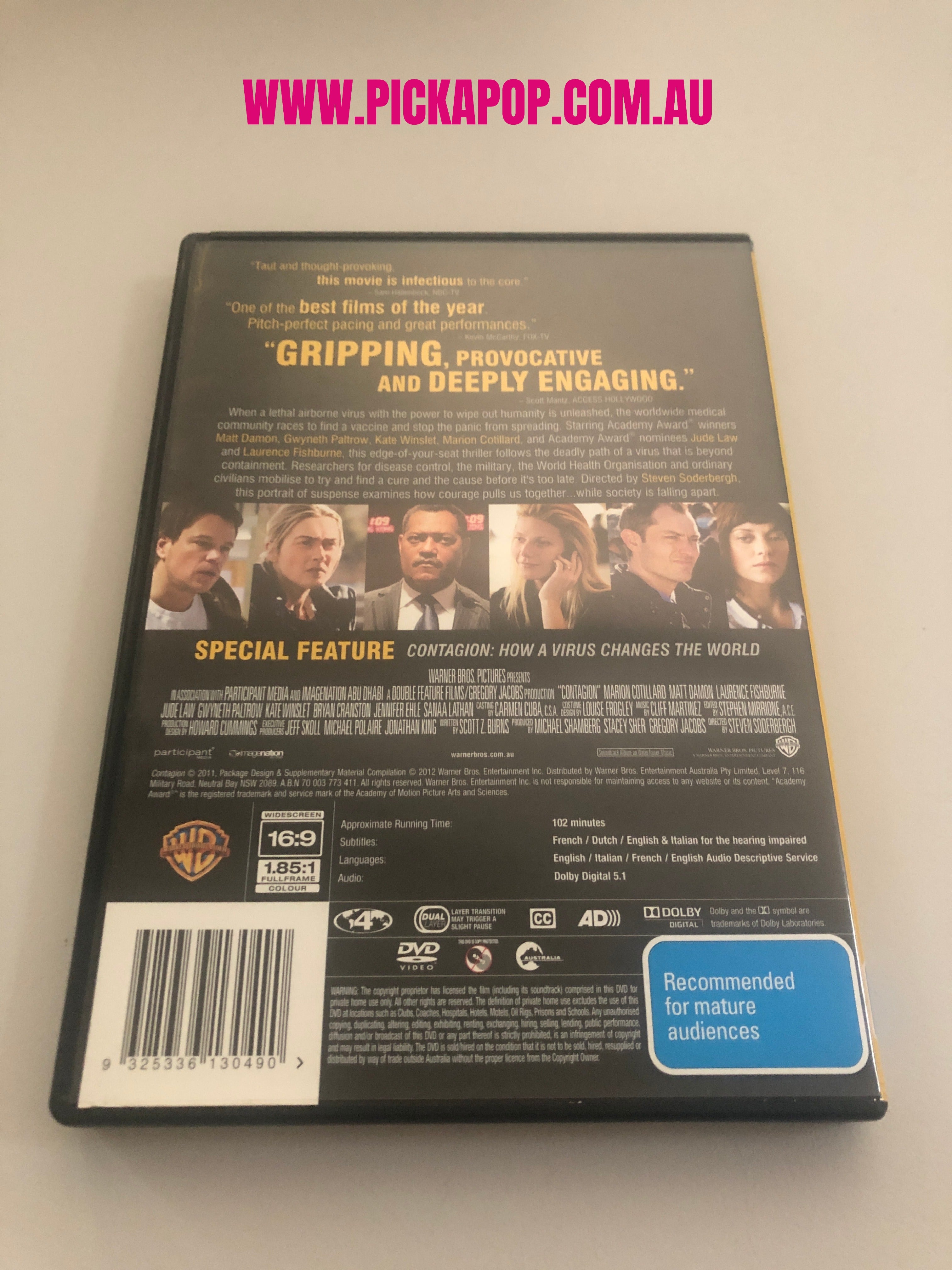 CONTAGION - (PAL Region 4 ) DVD Cleaned and Tested