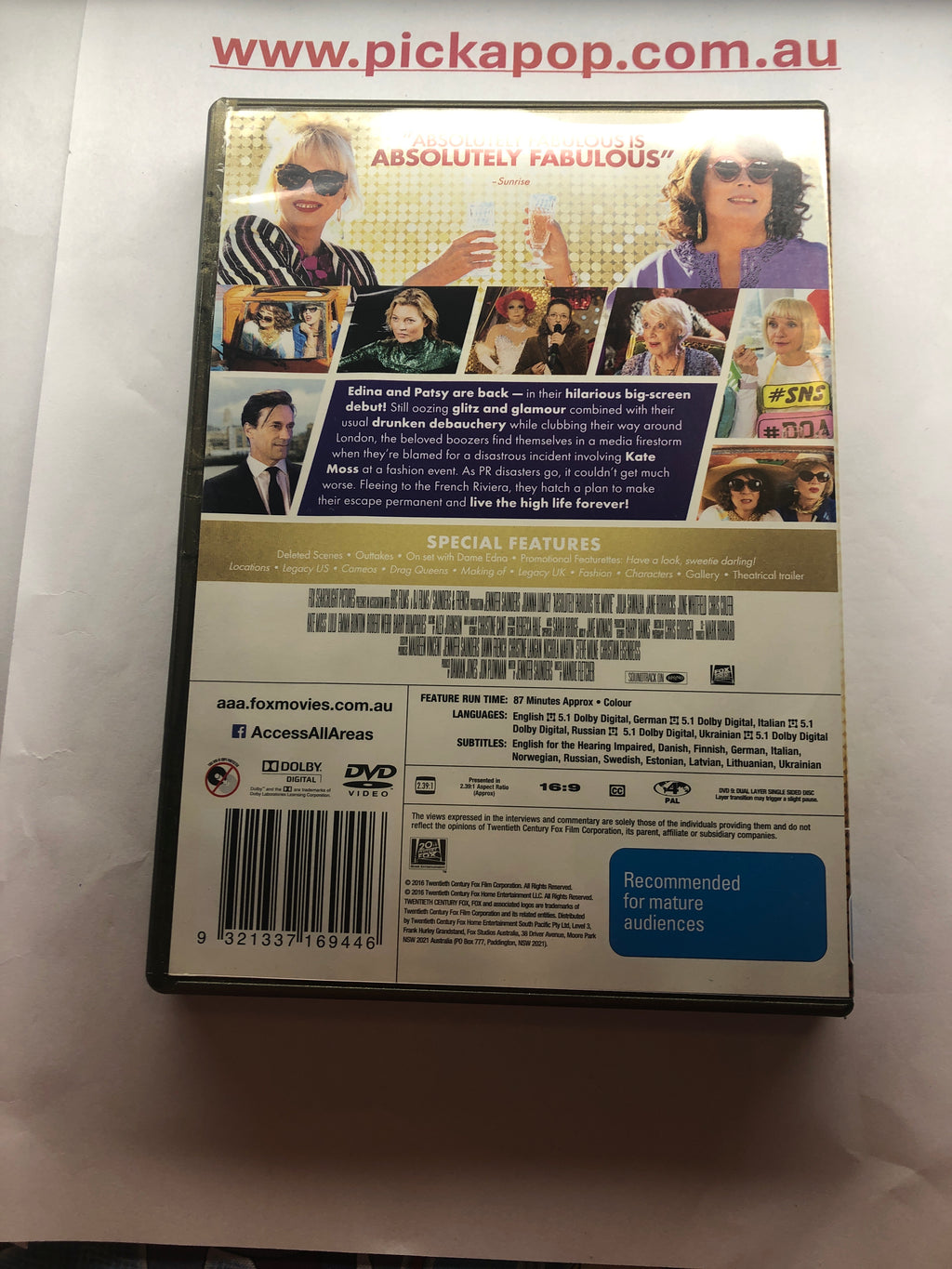 ABSOLUTELY FABULOUS THE MOVIE - (PAL Region 4) DVD Cleaned and Tested