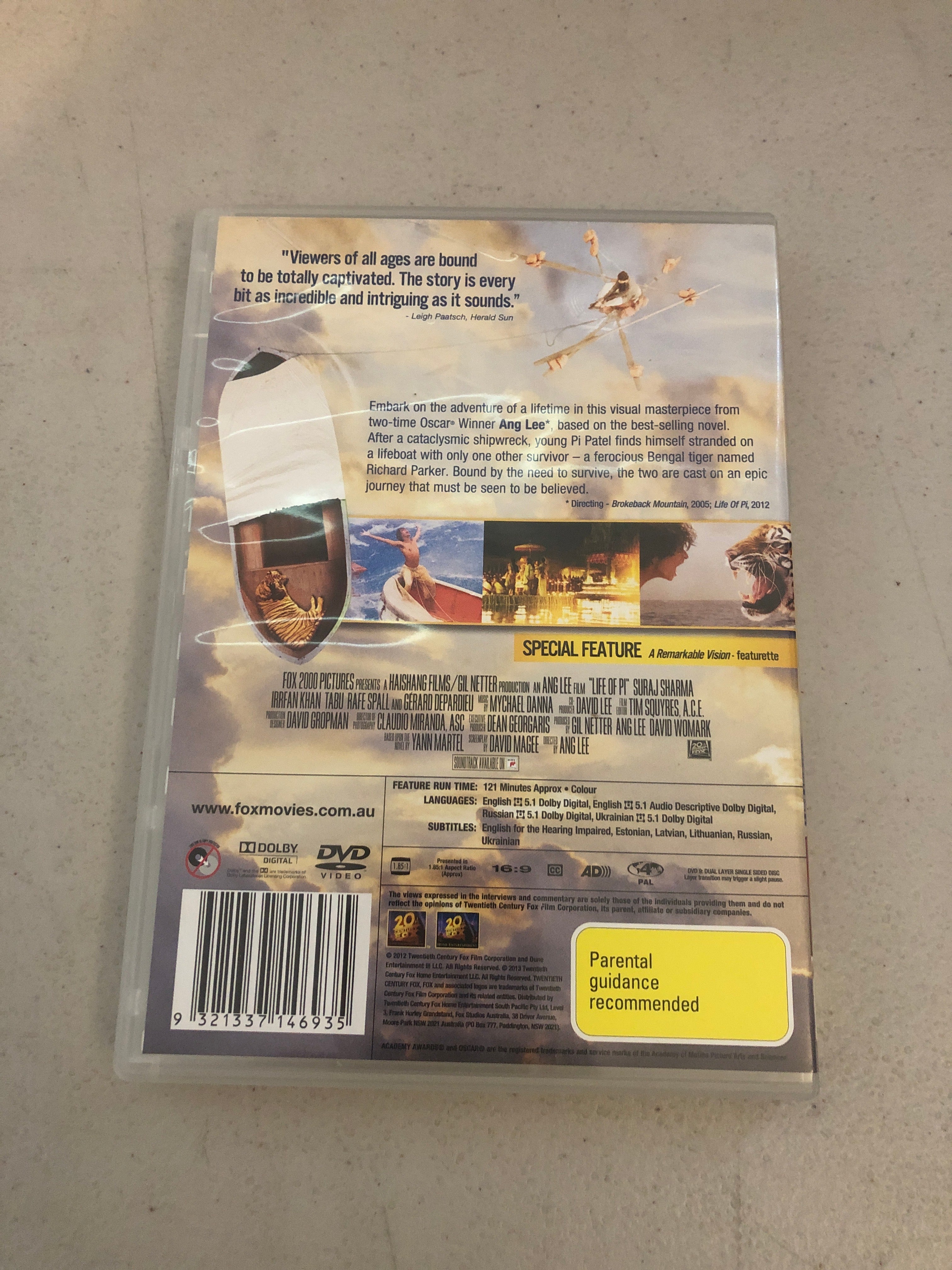 LIFE OF PI - PAL Region 4 -DVD Cleaned and Tested