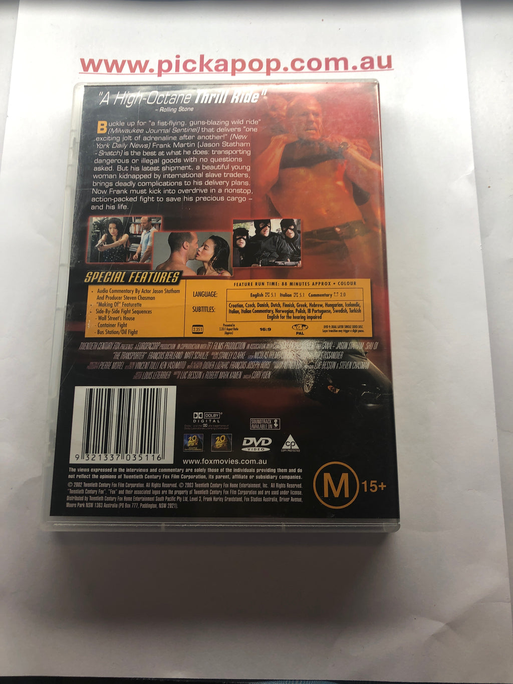 THE TRANSPORTER - (PAL Region 4) DVD Cleaned and Tested