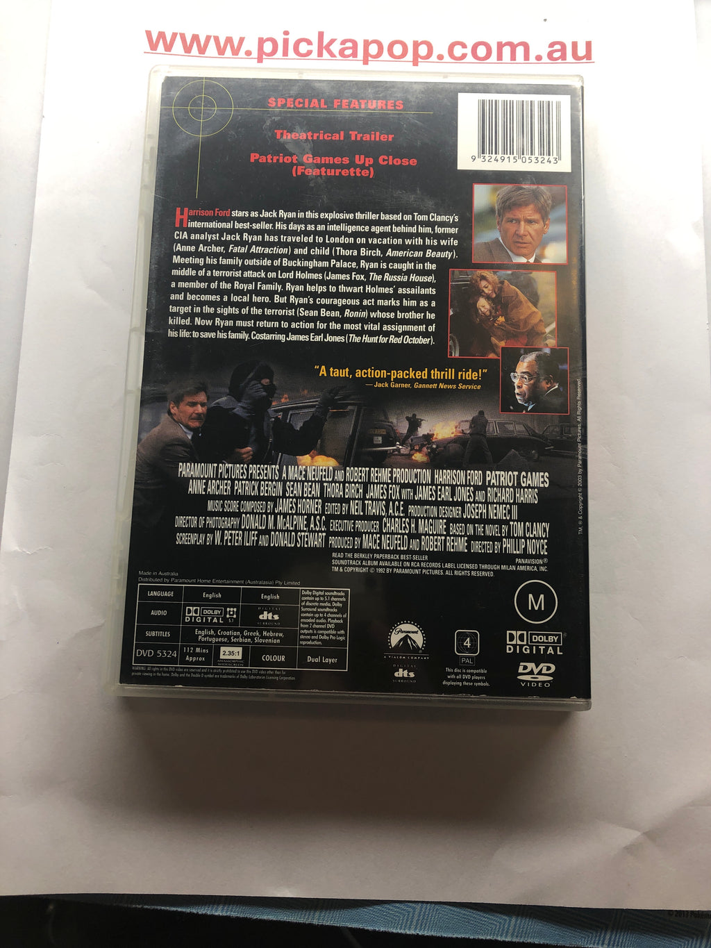 PATRIOT GAMES - (PAL Region 4) DVD Cleaned and Tested