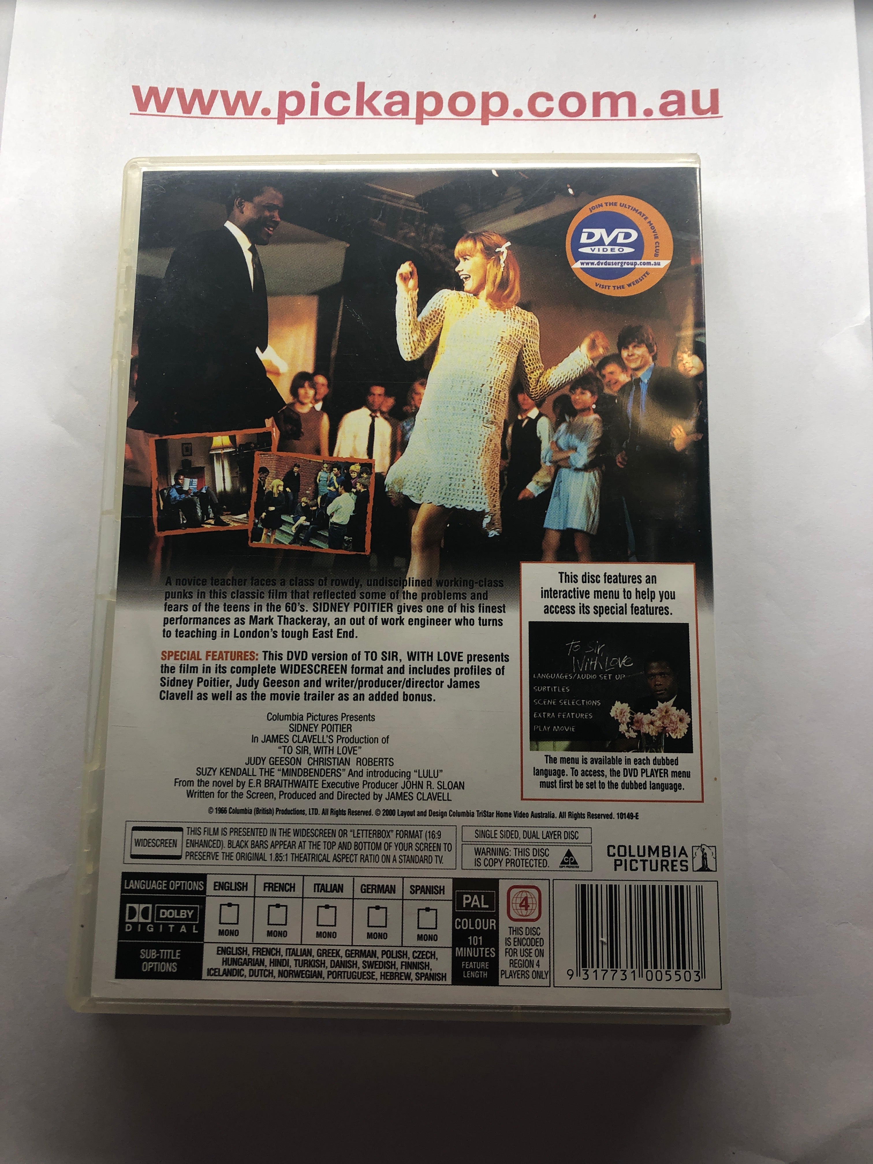 TO SIR WITH LOVE - (PAL Region 4) DVD Cleaned and Tested