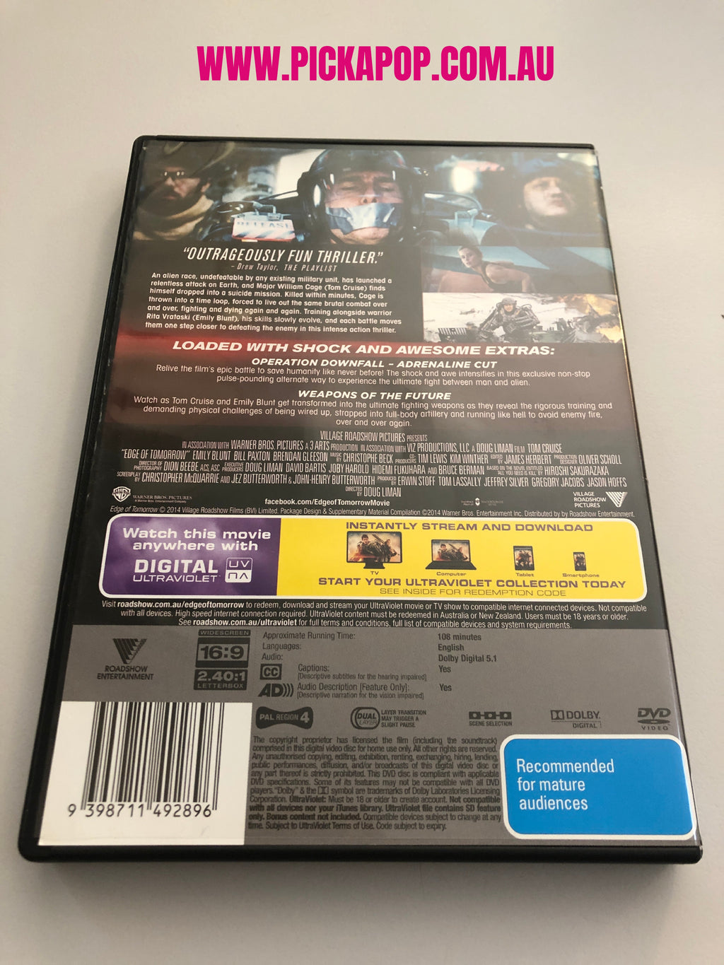 EDGD OF TOMORROW - (PAL Region 4) DVD & DIGITAL ULTRAVIOLET Cleaned and Tested