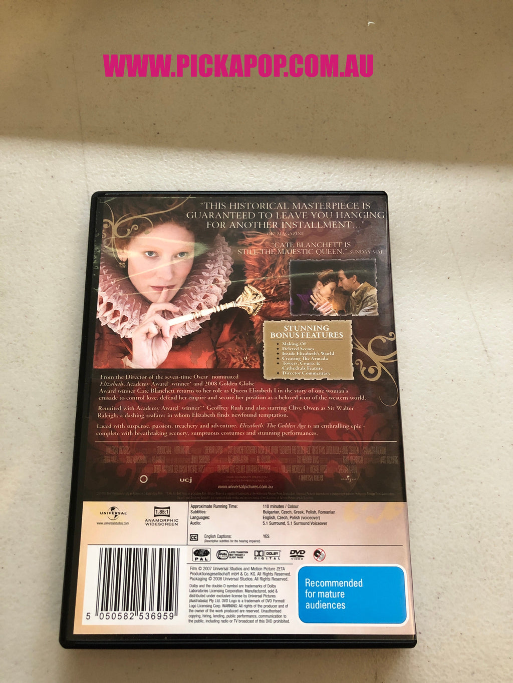 ELIZABETH THE GOLDEN AGE - PAL Region 4 - DVD Cleaned and Tested