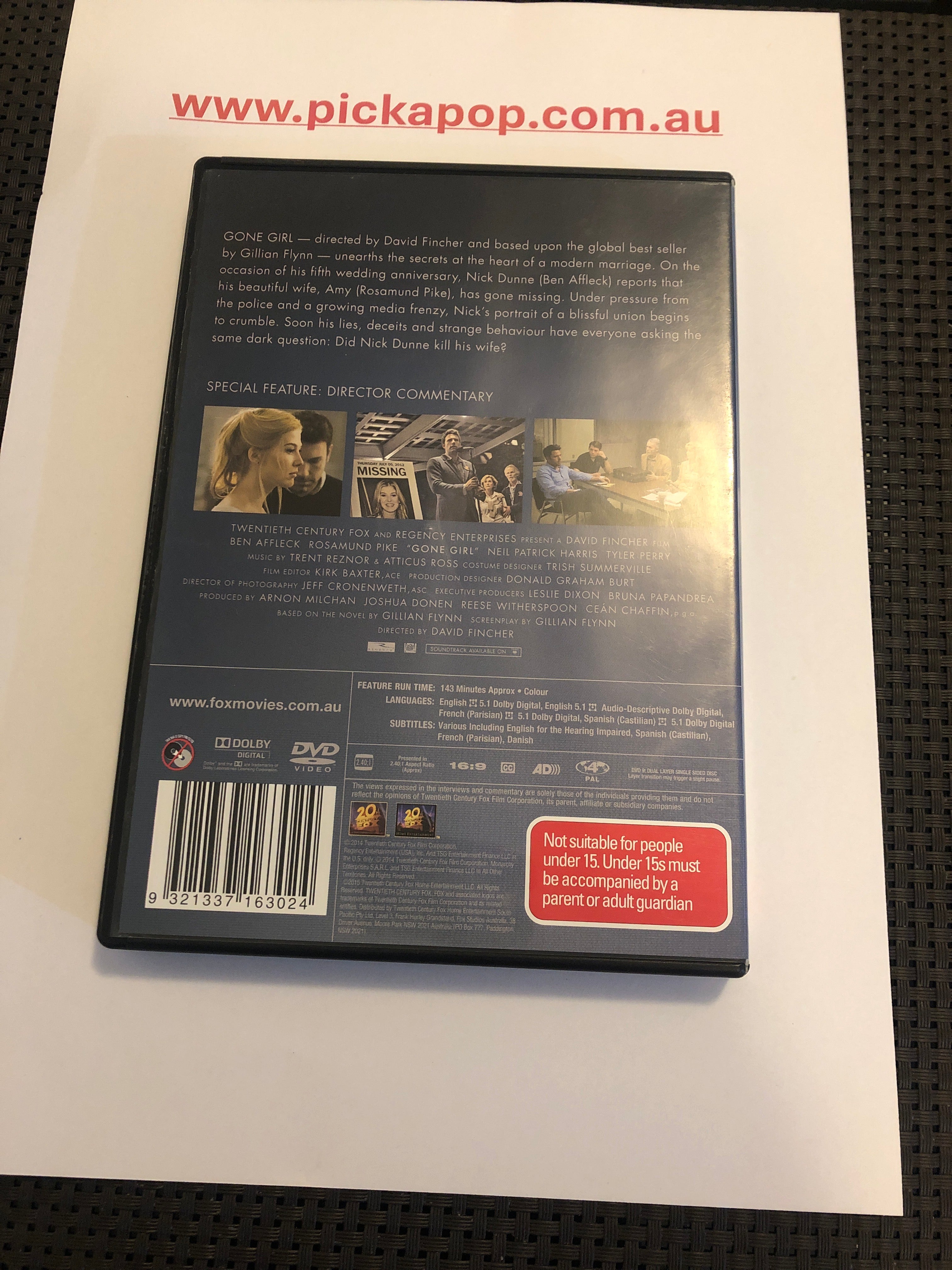 GONE GIRL - (PAL Region 4) DVD Cleaned and Tested