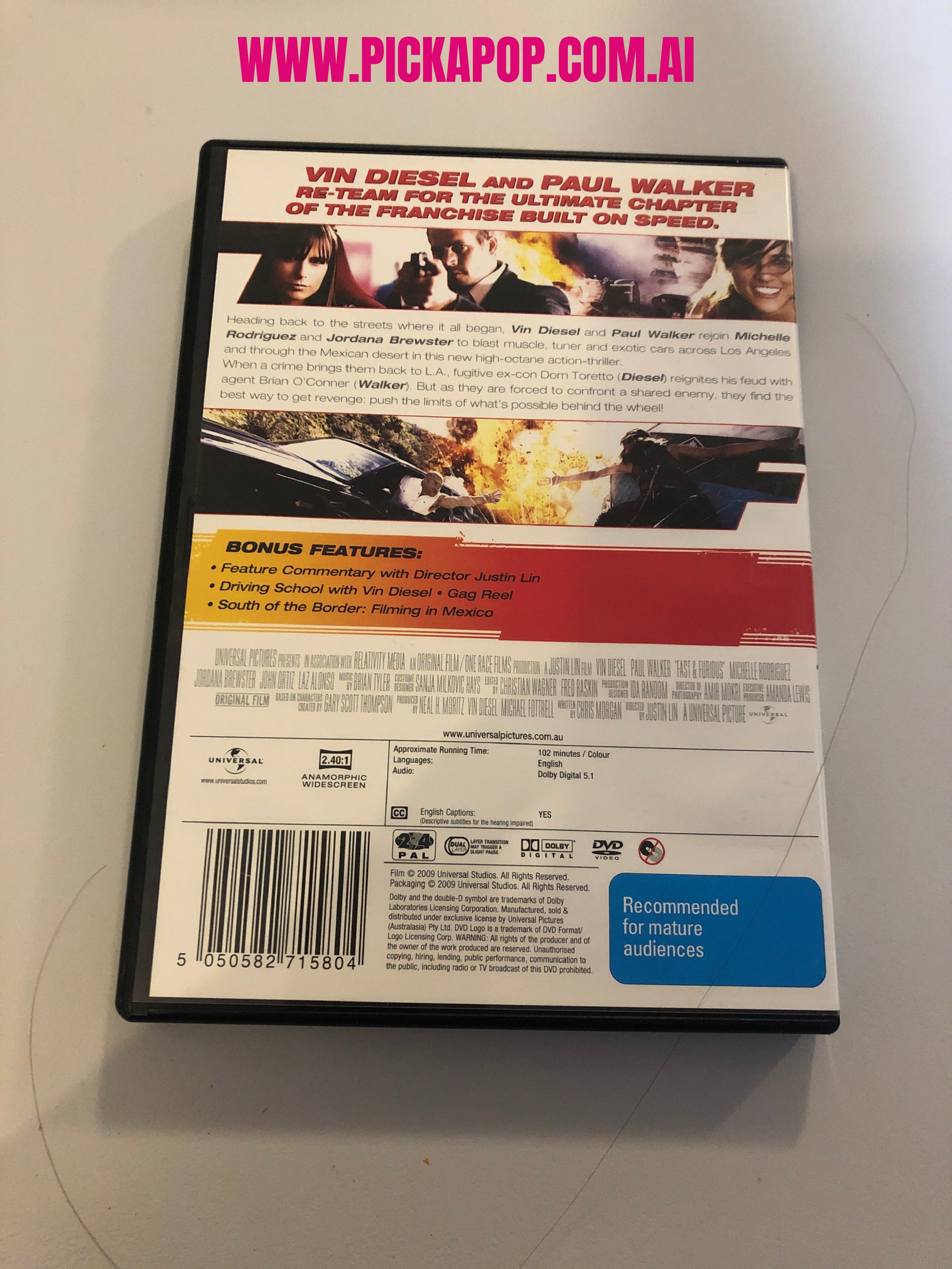 FAST & FURIOUS - (PAL Region 4) DVD Cleaned and Tested