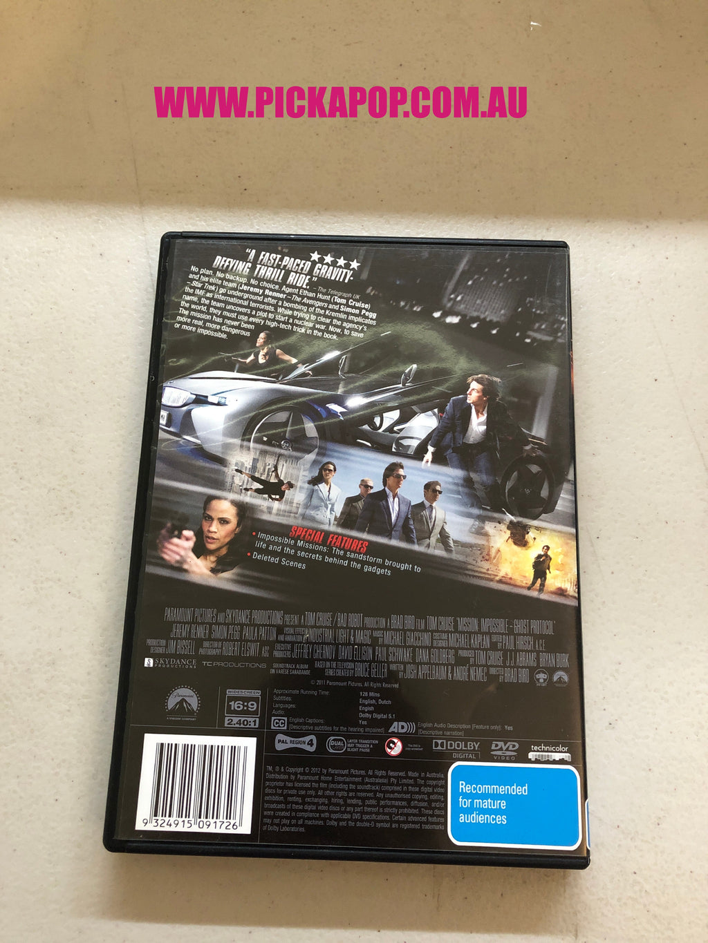 GHOST PROTOCOL - PAL Region 4 - DVD Cleaned and Tested
