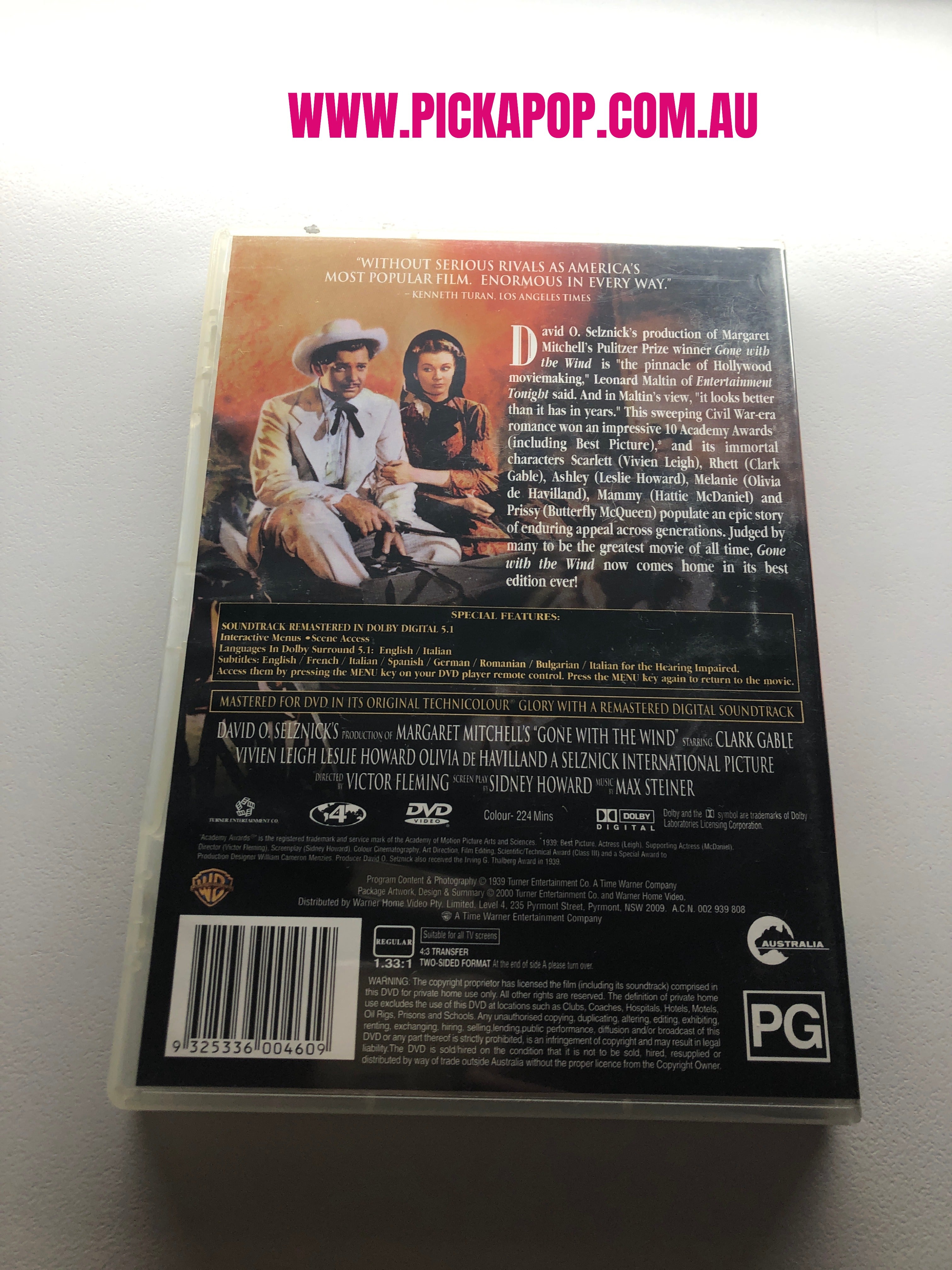 GONE WITH THE WIND - (PAL Region 4) DVD Cleaned and Tested