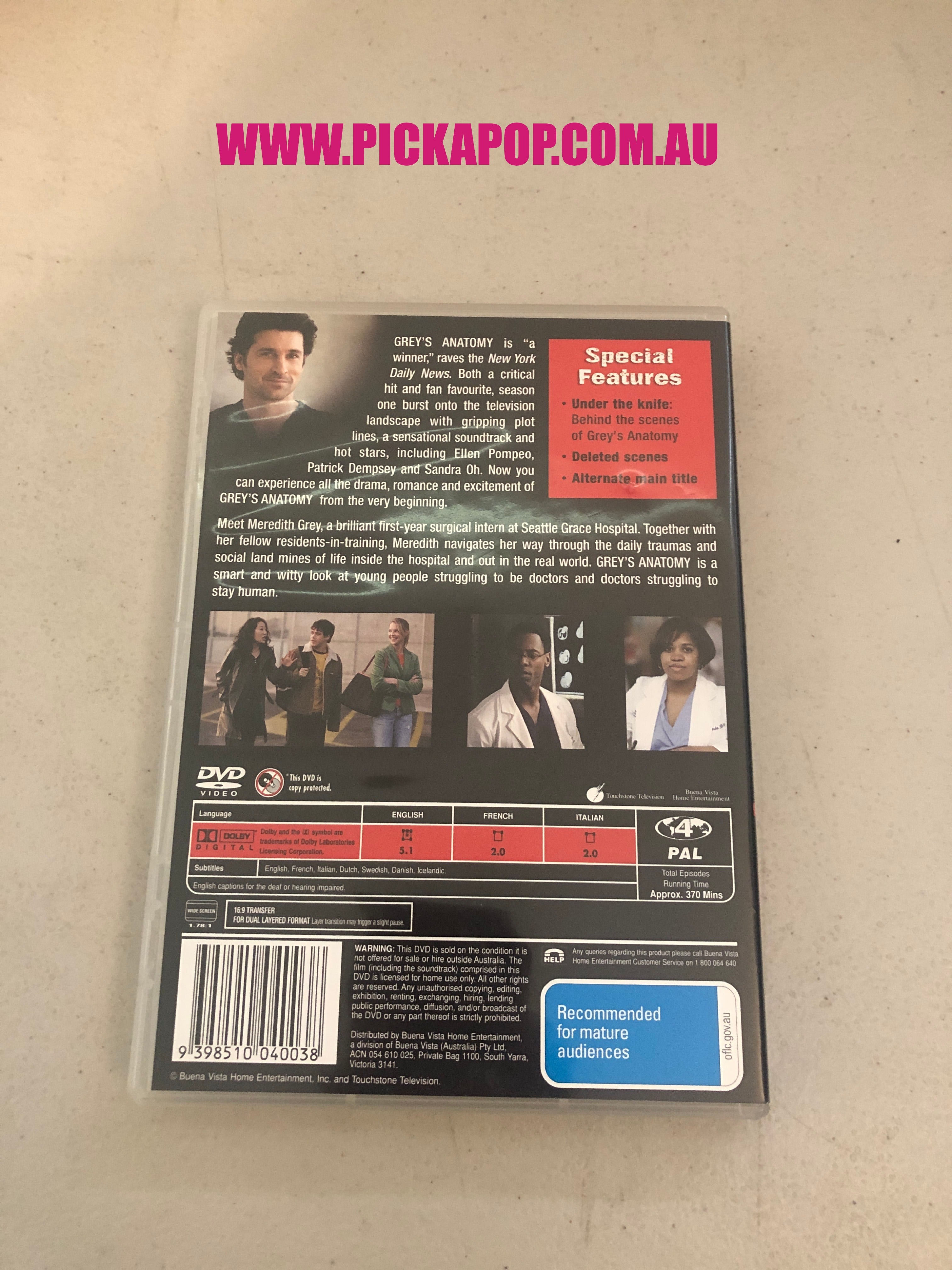 GREYS ANATOMY - PAL Region 4 - DVD Cleaned and Tested