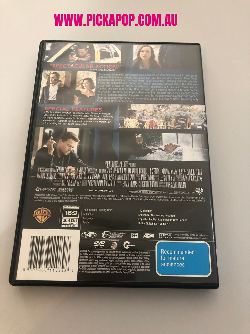INCEPTION - (PAL Region 4) DVD Cleaned and Tested