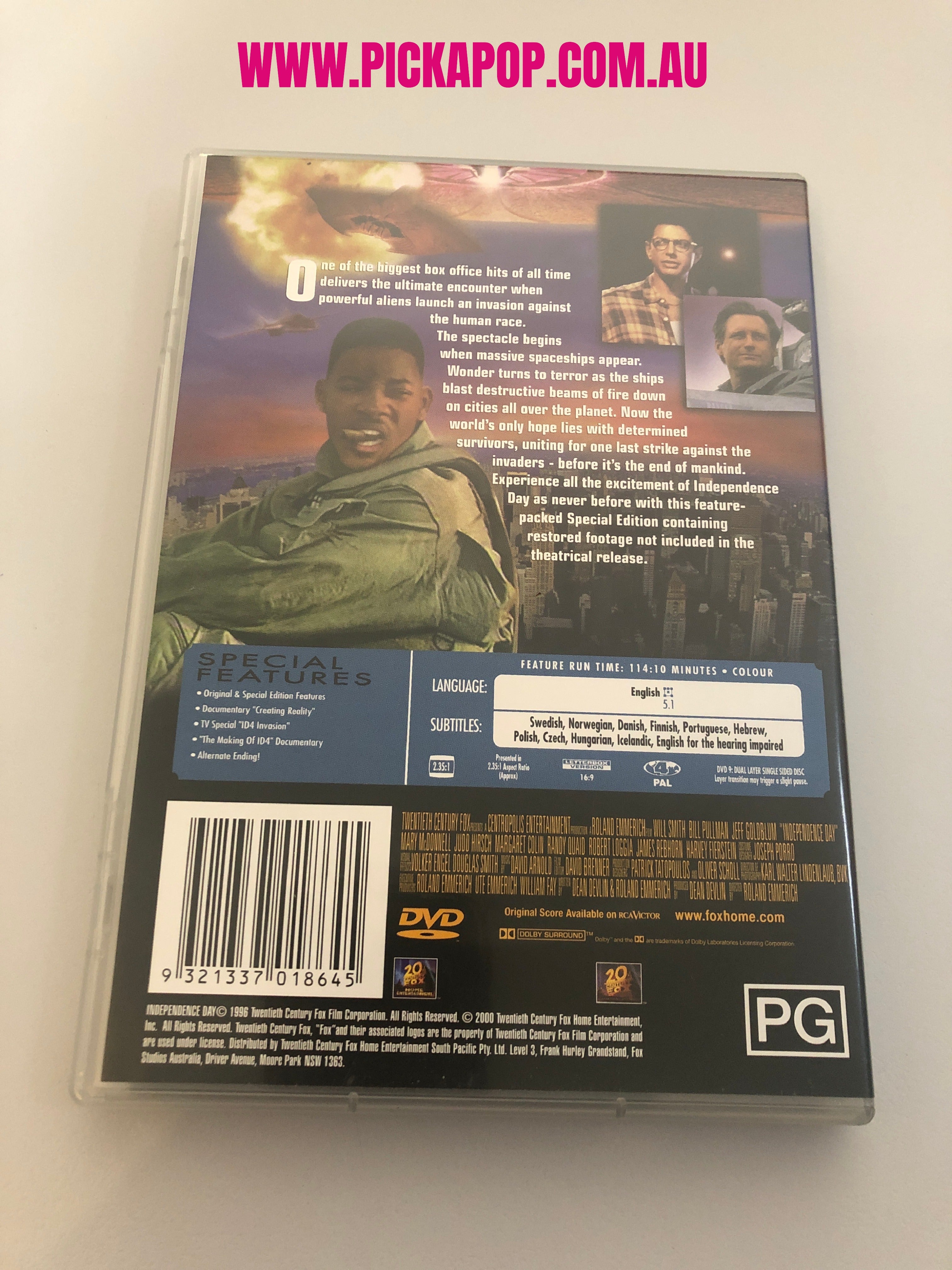 INDEPENDENCE DAY - SPECIAL EDITION 2 DISC SET -  (PAL Region 4) DVD Cleaned and Tested