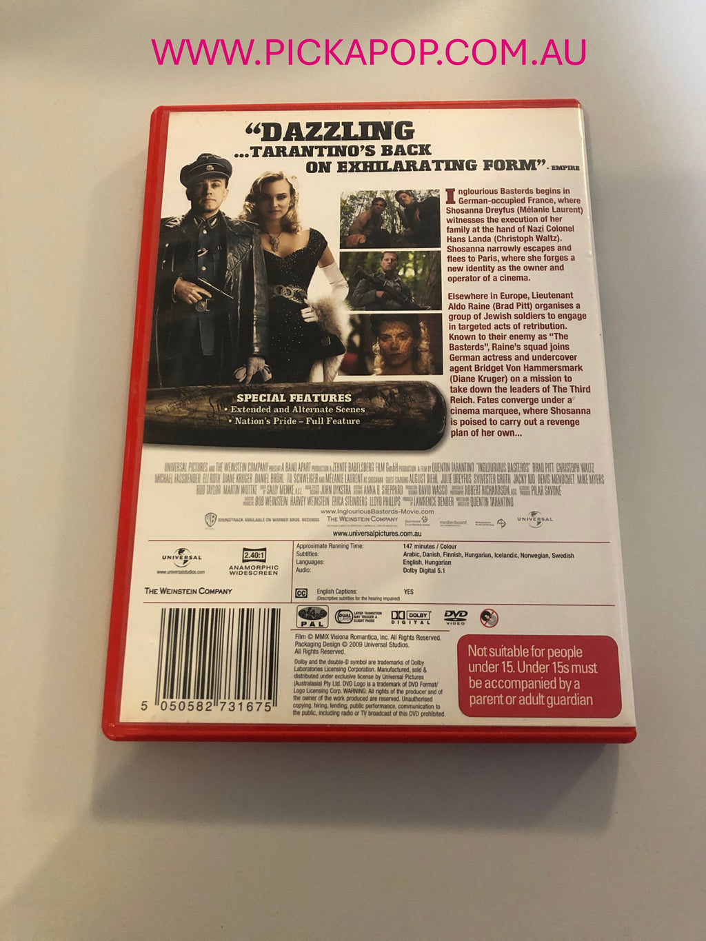 INGLOURIOUS BASTERDS - PAL Region 4 - DVD Cleaned and Tested