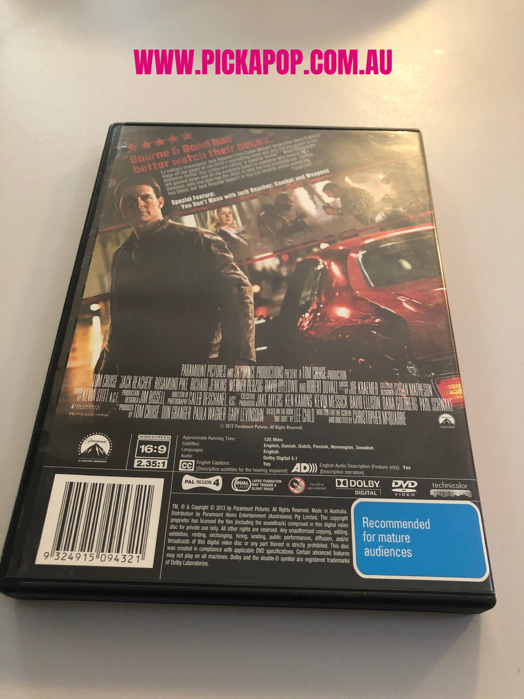 JACK REACHER - (PAL Region 4) DVD Cleaned and Tested