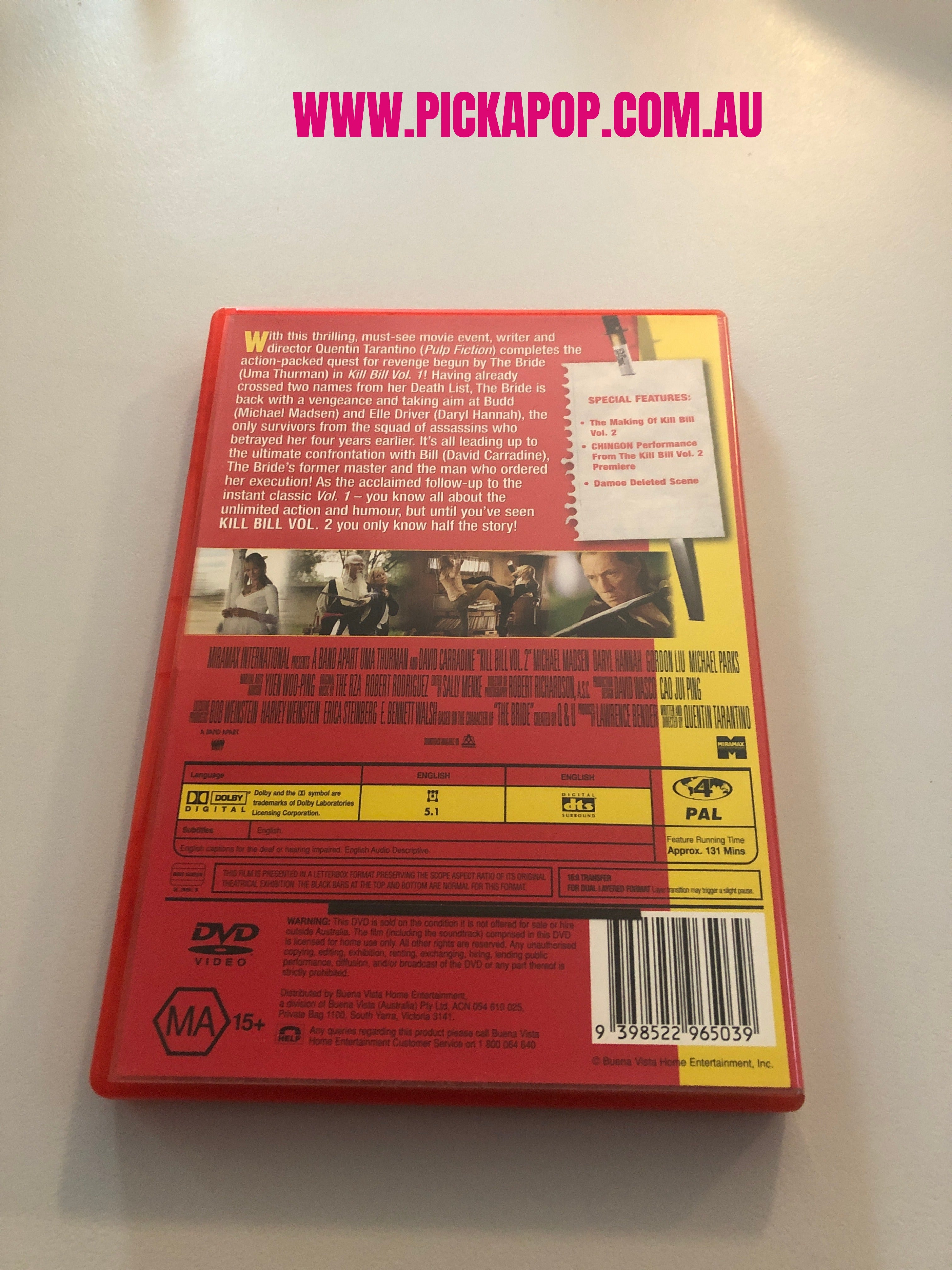 KILL BILL VOLUME 2 -Ex Rental - (PAL Region 4) DVD Cleaned and Tested