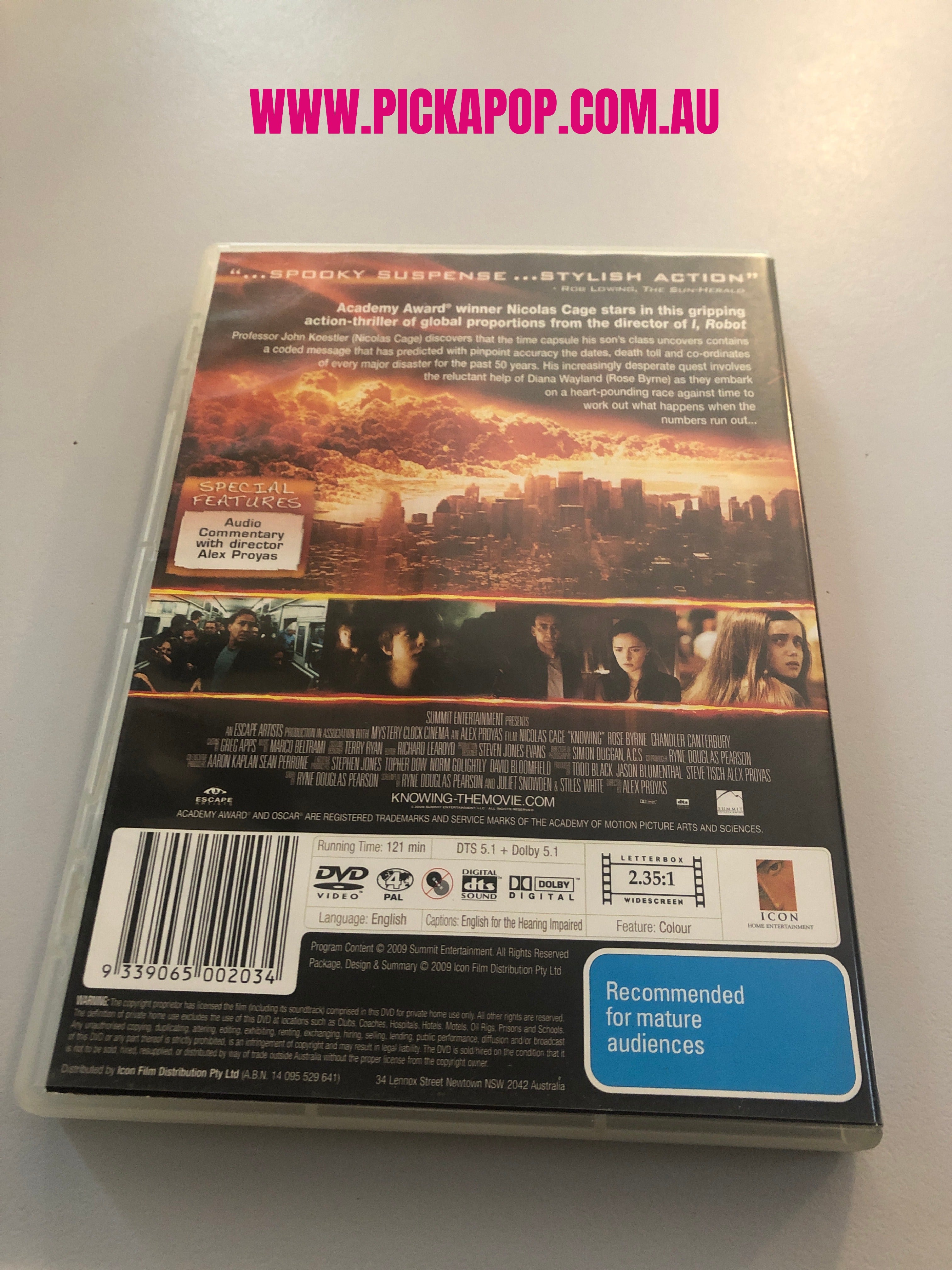 KNOWING - (PAL Region 4) DVD Cleaning and Tested