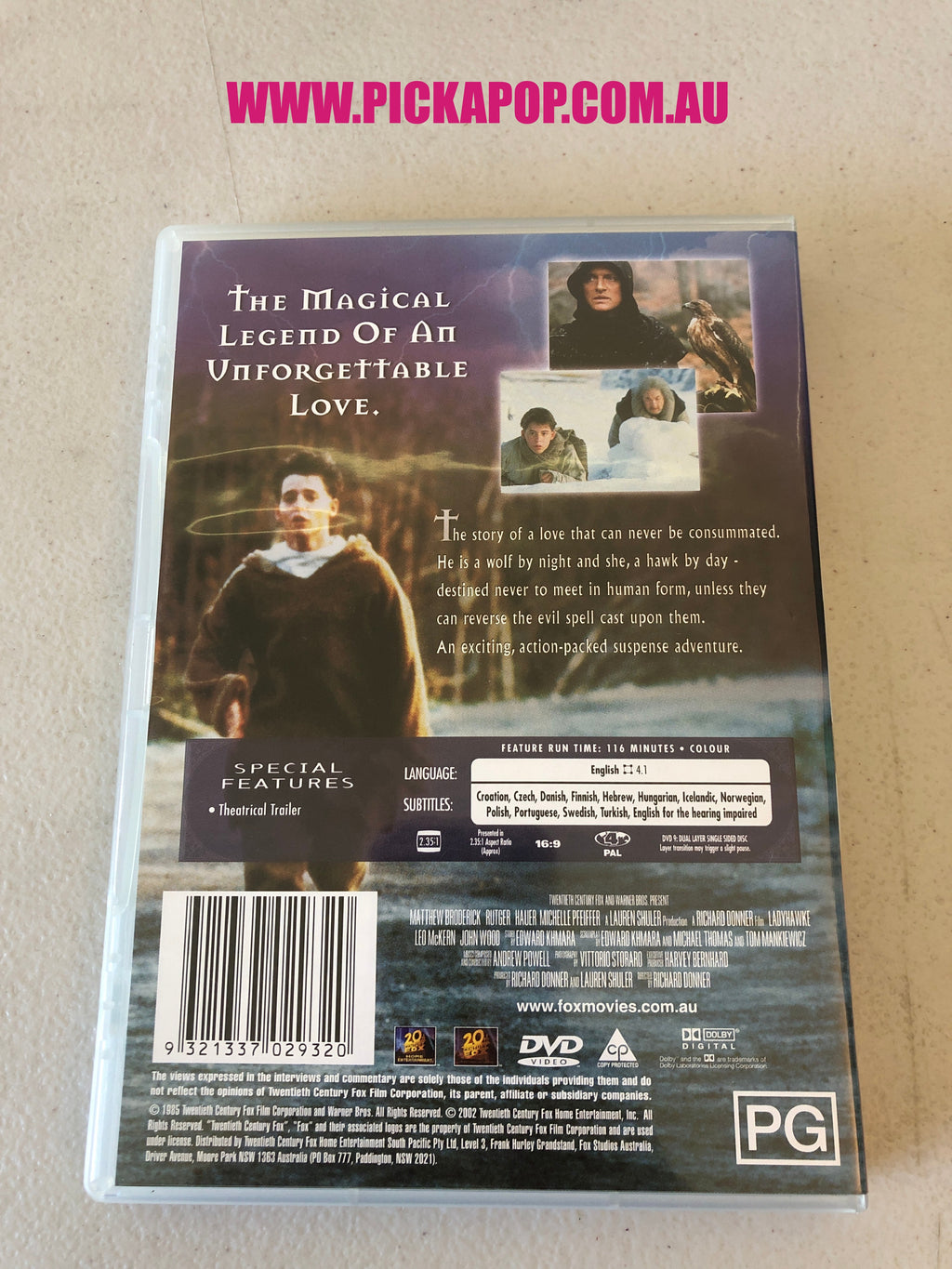 LADYHAWKE - PAL Region 4 - DVD Cleaned and Tested