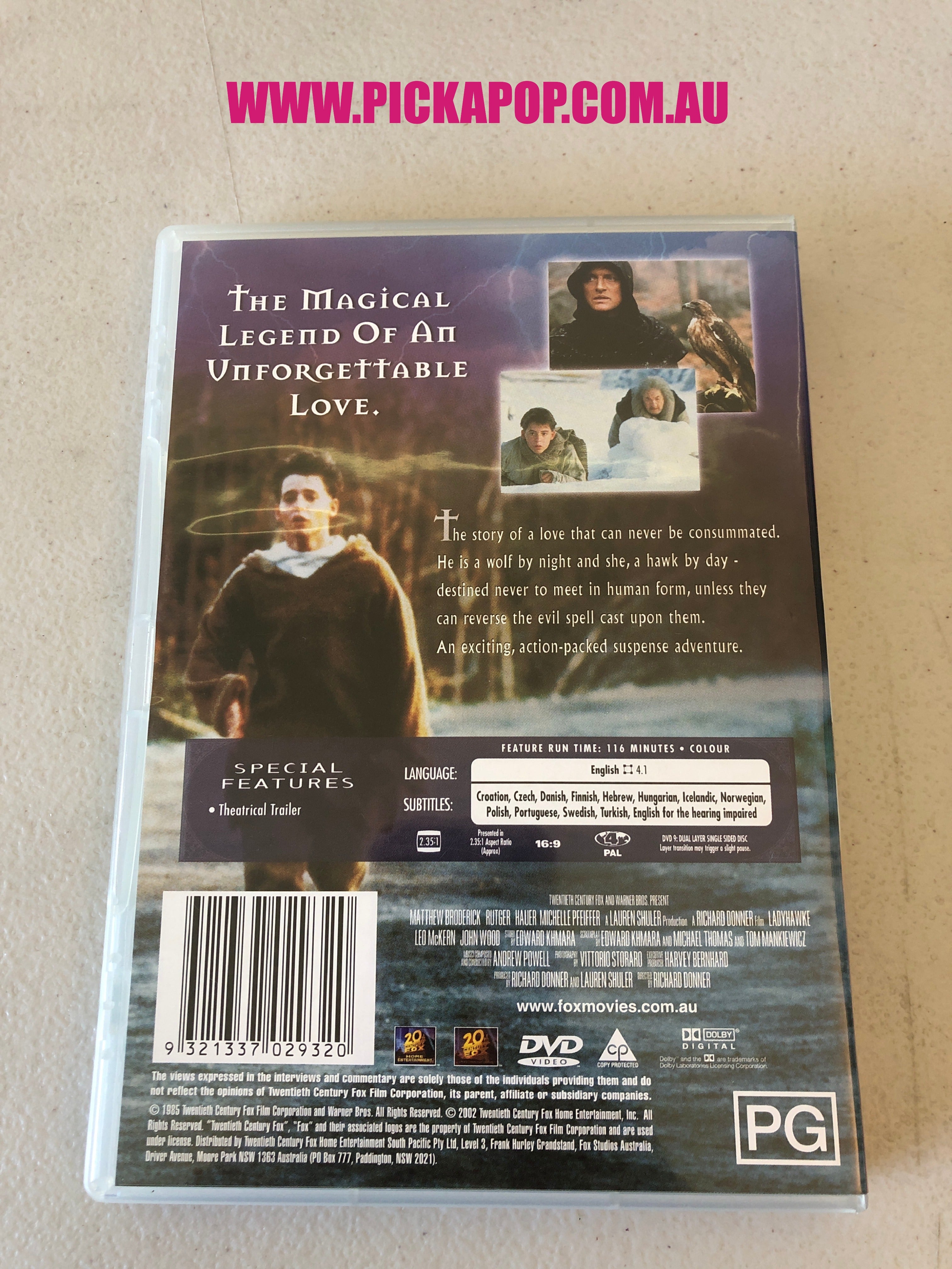 LADYHAWKE - PAL Region 4 - DVD Cleaned and Tested