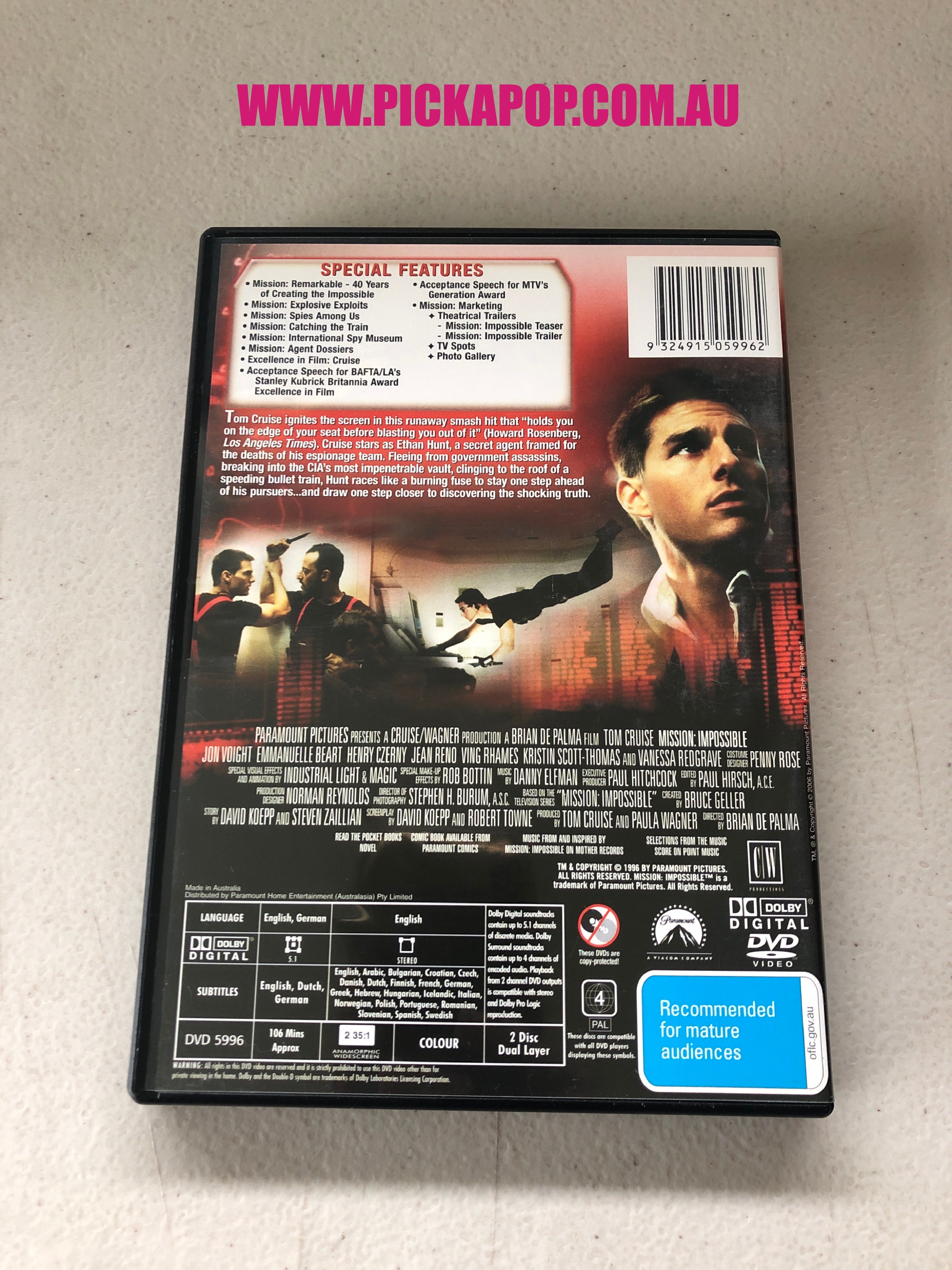 MISSION: IMPOSSIBLE - PAL Region 4 - DVD Cleaned and Tested
