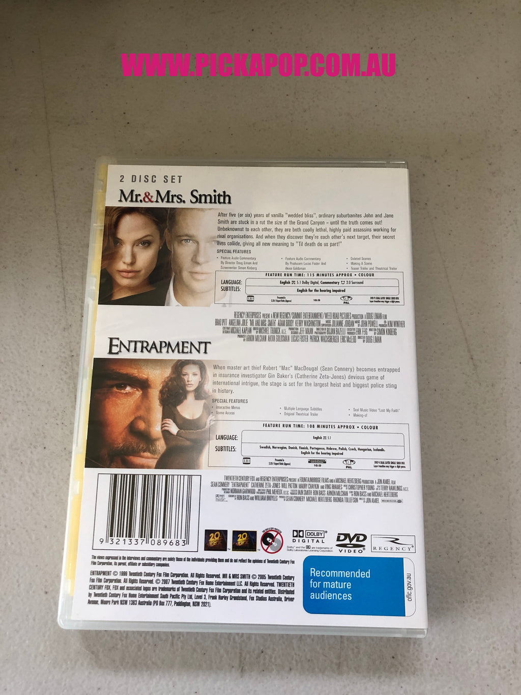 MR & MRS SMITH,ENTRAPMENT - PAL Region 4 - DVD Cleaned and Tested