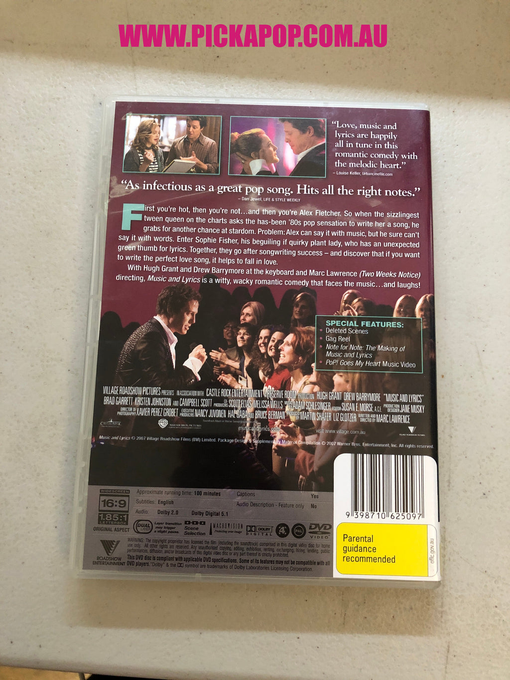 MUSIC AND LYRICS - PAL Region 4 - DVD Cleaned and Tested