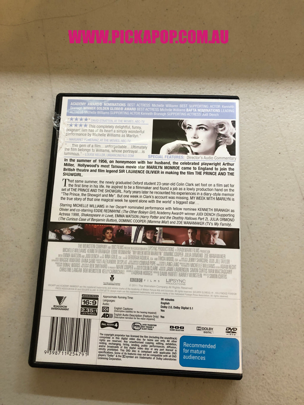 MY WEEK WITH MARILYN - PAL Region 4 - DVD Cleaned and Tested