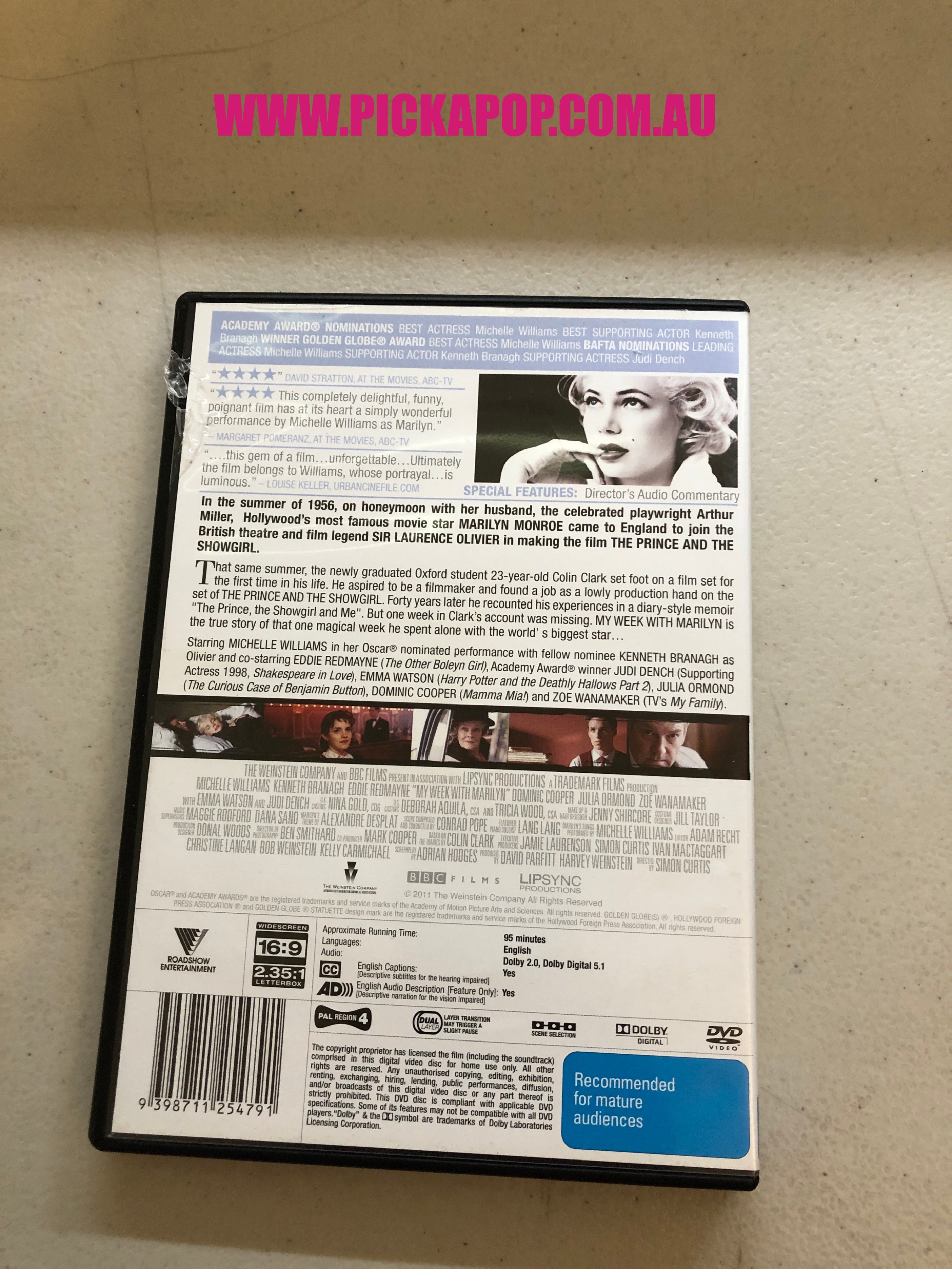 MY WEEK WITH MARILYN - PAL Region 4 - DVD Cleaned and Tested