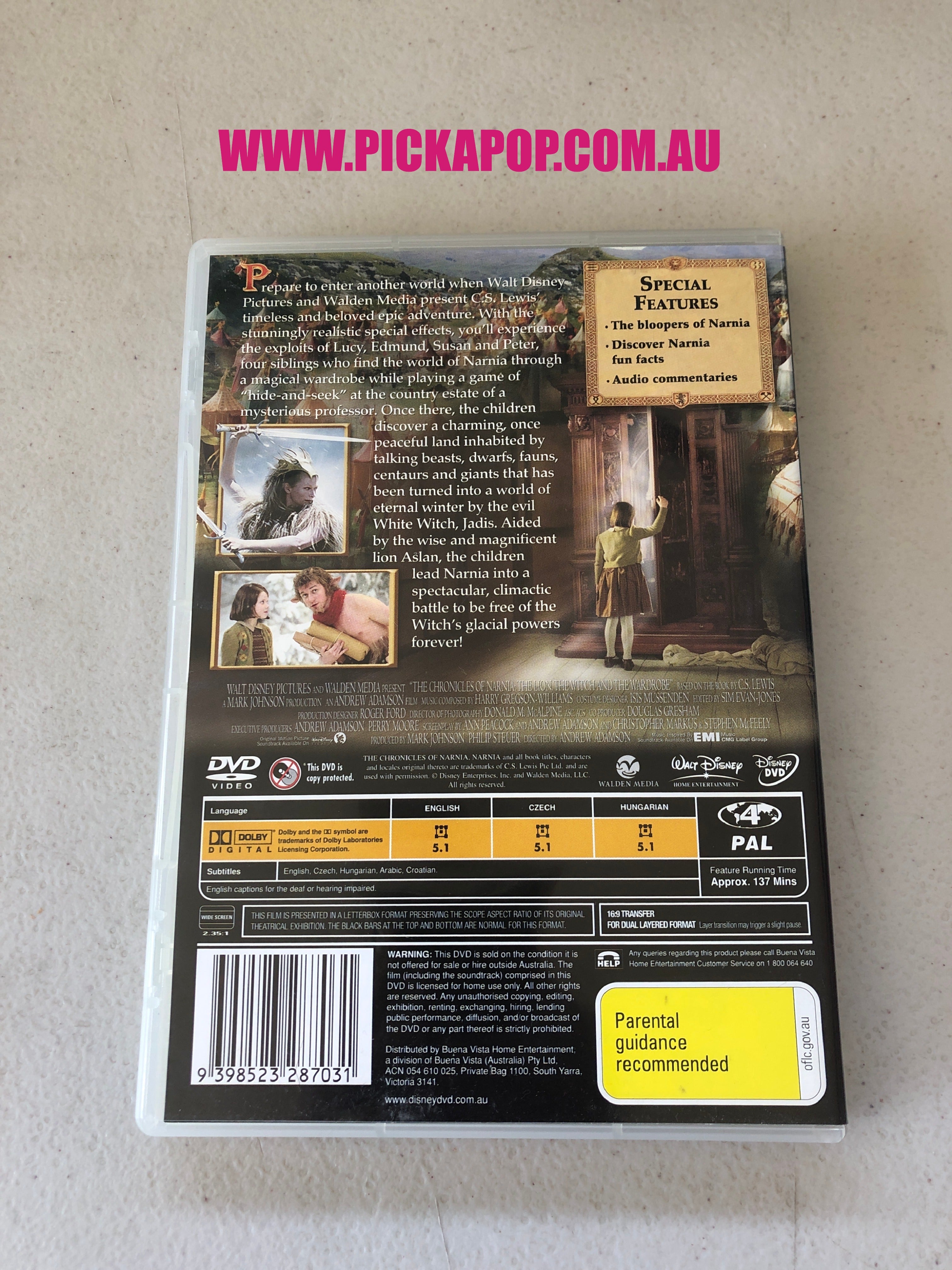 THE CHRONICLES OF NARNIA THE LION THE WITCH AND THE WARDROBE - PAL Region 4 - DVD Cleaned and Tested