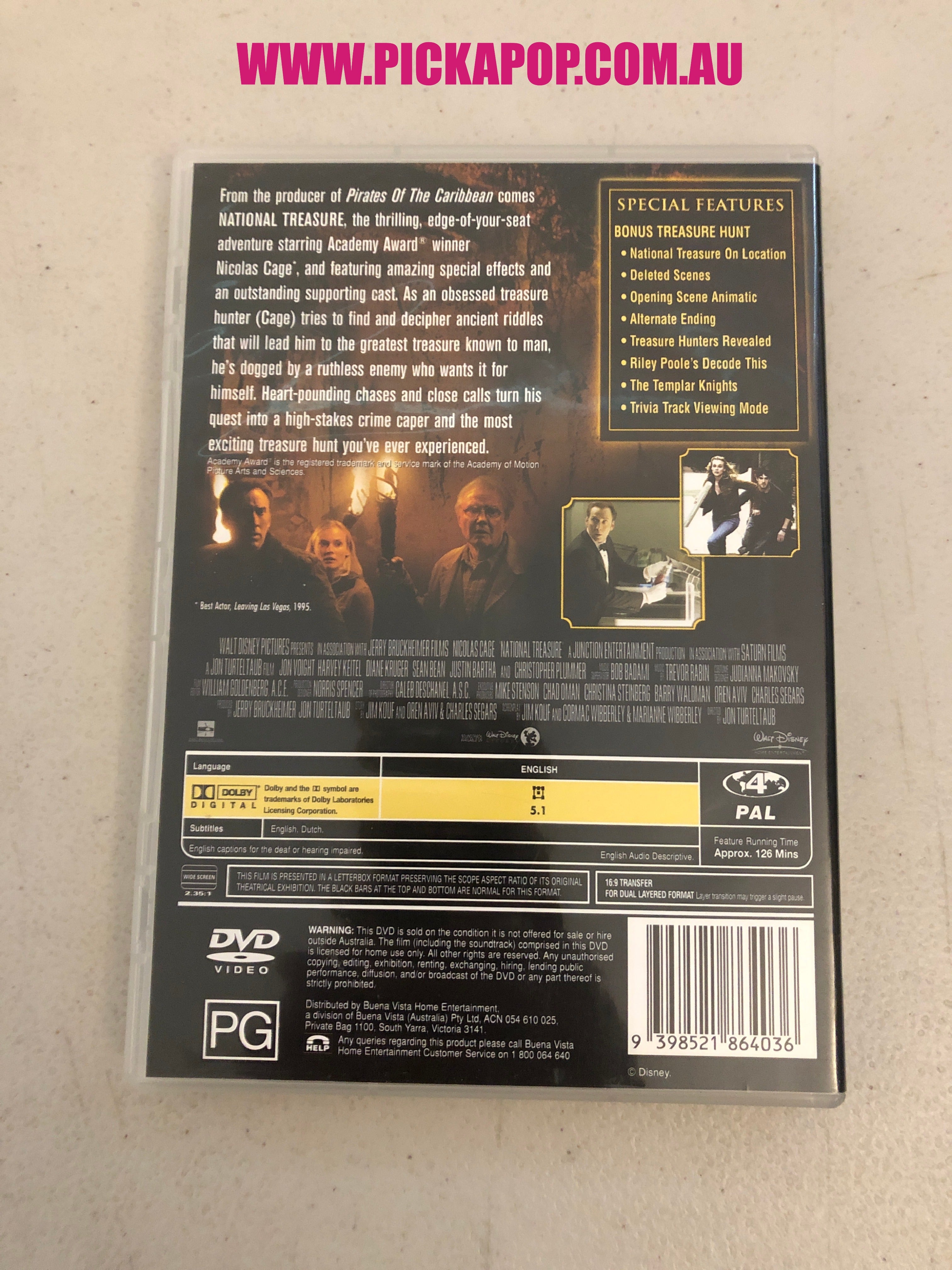 NATIONAL TREASURE - PAL Region 4 - DVD Cleaned and Tested