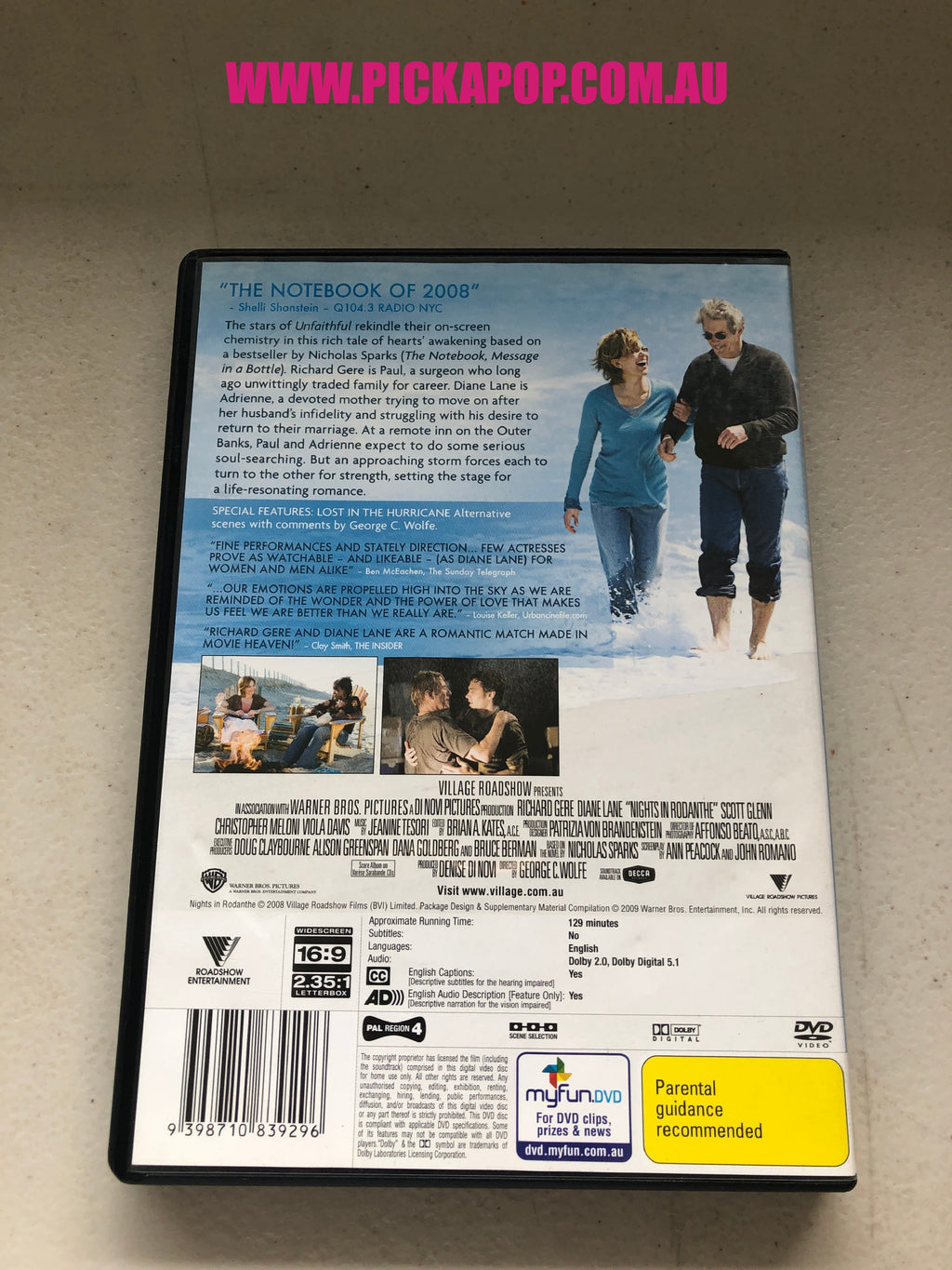 NIGHTS IN RODANTHE - PAL Region 4 - DVD Cleaned and Tested