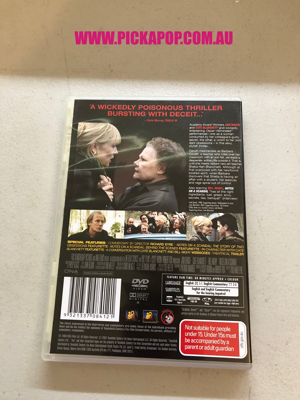 NOTES ON  A SCANDAL - PAL Region 4 - DVD Cleaned and Tested