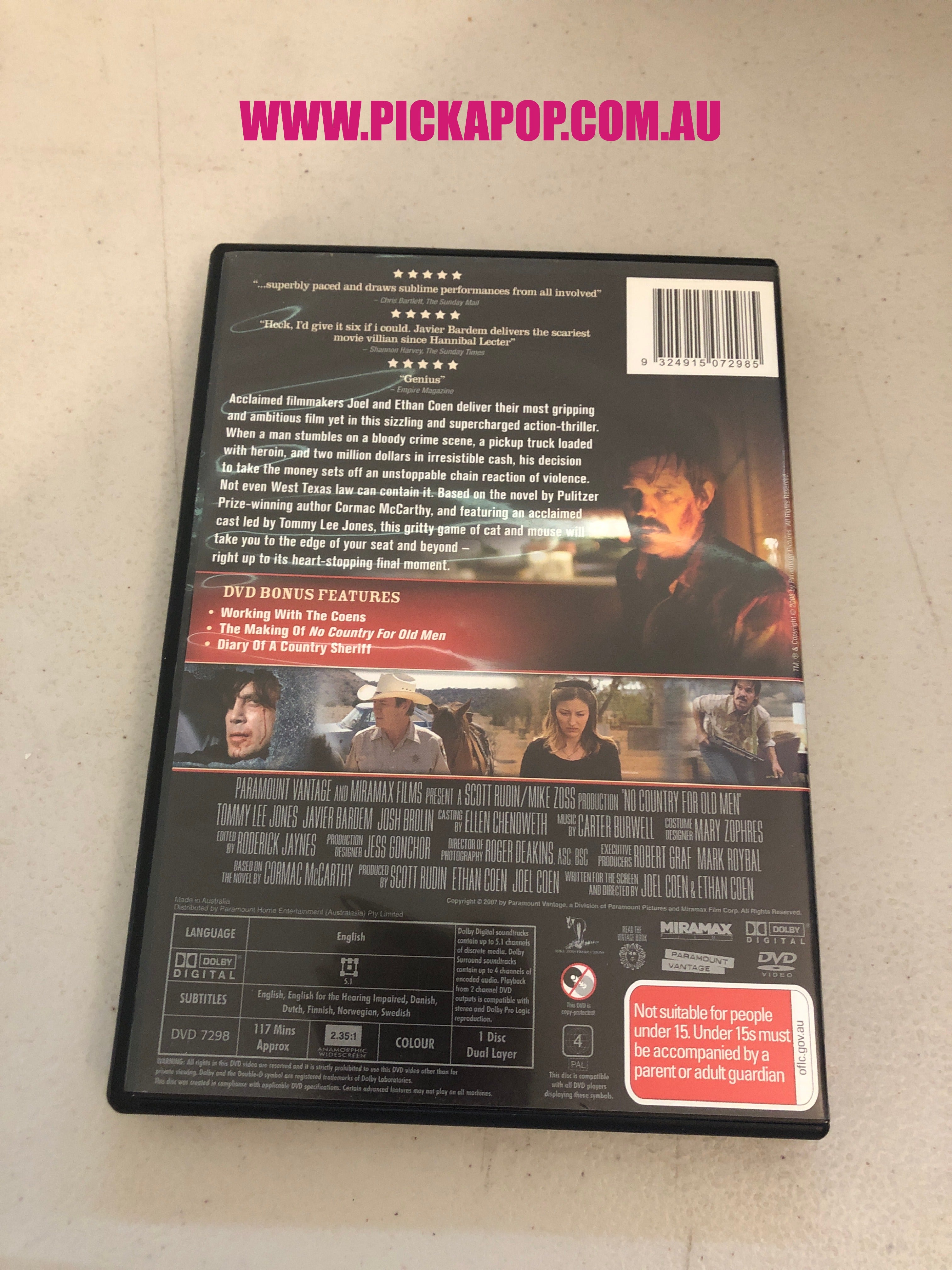 NO COUNTRY FOR OLD MEN -  PAL Region 4 - DVD Cleaned and Tested